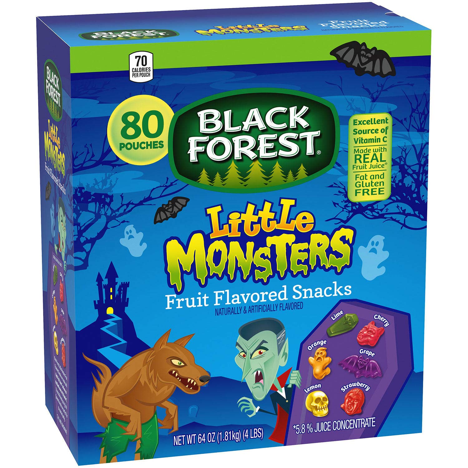 Organic Black Forest Little Monsters Fruit Snacks - 80 Count (2 Pack) | Gluten-Free Gummy Candy for Kids Lunch Box | Halloween Party Treats & School Snacks