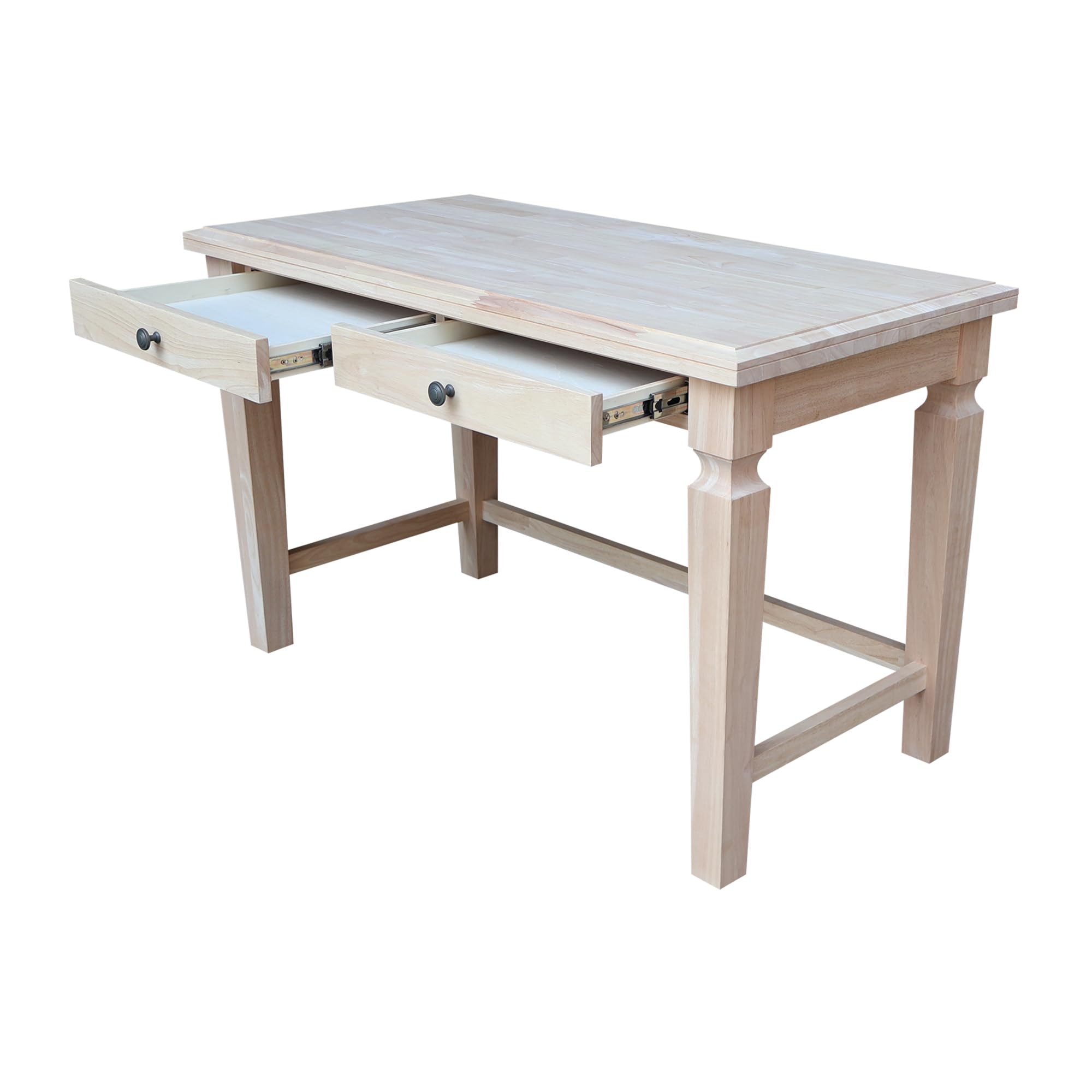IC International Concepts Solid Wood Vista 2 Drawers Unfinished Writing Desk - Home Office Furniture for Study, Work & Crafting
