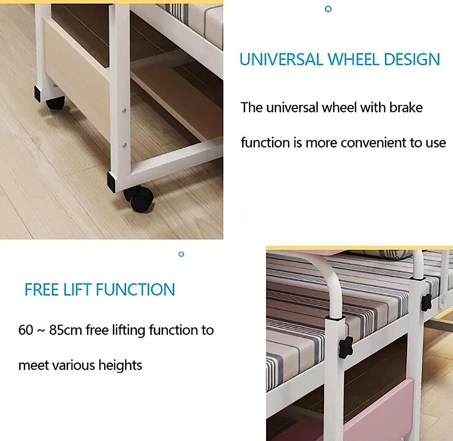 Adjustable Overbed Table with Wheels - Portable Laptop Desk & Mobile Standing Workstation, Steel Frame Side Table for Bed, Sofa, or Office Use - Perfect for Working, Eating, or Reading in Bed
