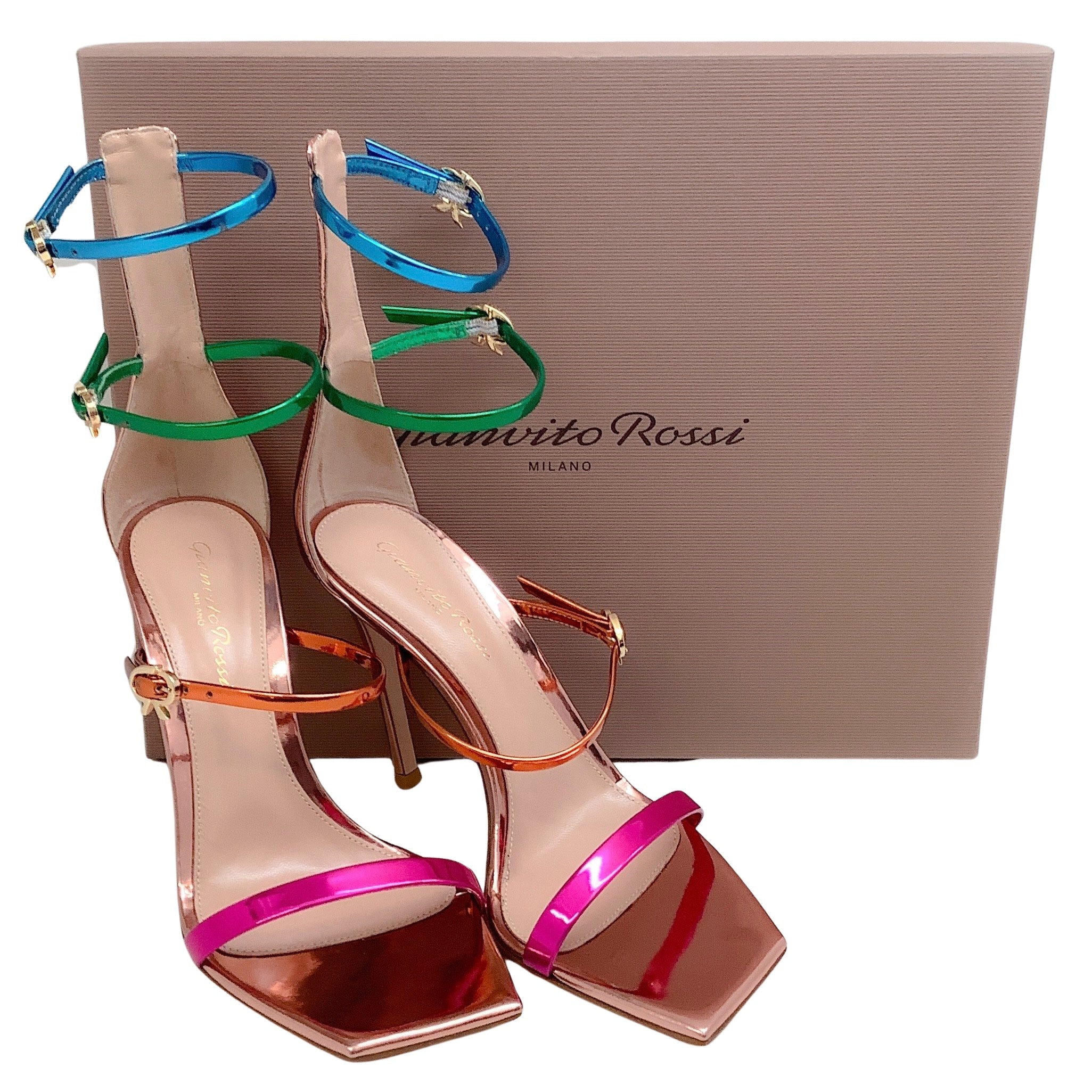 Gianvito Rossi Multi Metallic Ribbon Uptown Sandals - Women's Luxury Dressy Heeled Sandals for Evening Parties & Weddings