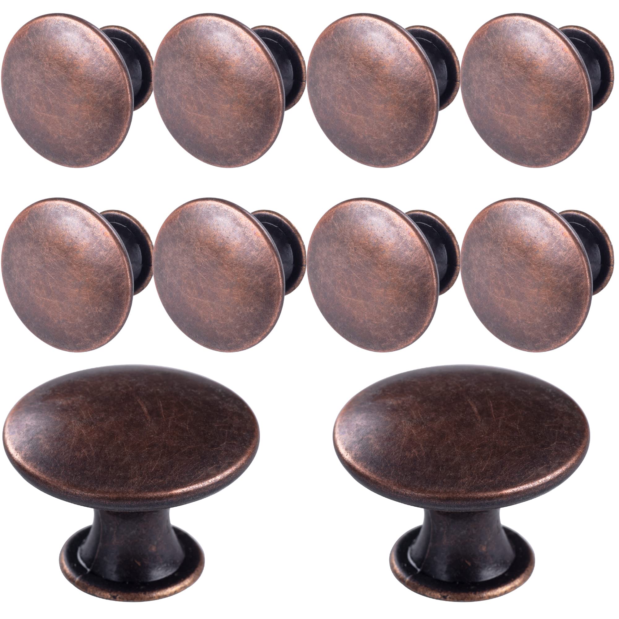 10 Pack Antique Brass Cabinet Knobs - Round Bronze Drawer Pulls for Kitchen, Bathroom, Dresser & Cupboard Doors (Includes 11 Screws) - Vintage Style Hardware for Home Decor & Furniture Upgrade