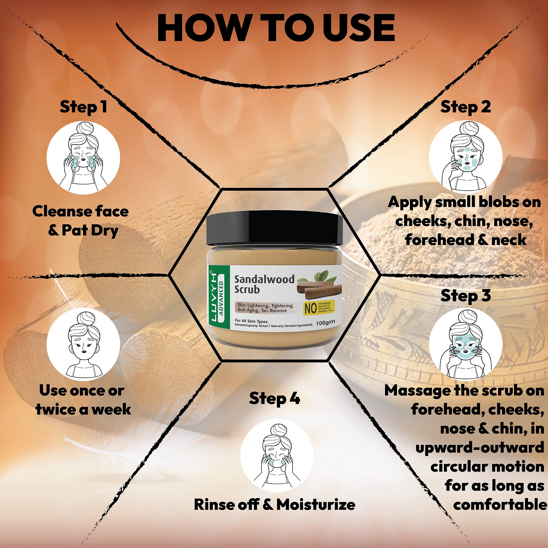 Organic Sandalwood & Turmeric Brightening Scrub - Dark Spot Corrector, Tan Removal for Glowing Skin - 200g (Pack of 2) for Men & Women - Perfect for Post-Sun Care & Daily Skin Brightening Routine