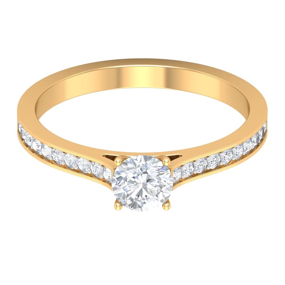 1 CT Cubic Zirconia Solitaire Engagement Ring - 14K Solid Gold CZ Ring with Side Stones for Women | Wedding Proposal, Anniversary Gift, Valentine's Day Present