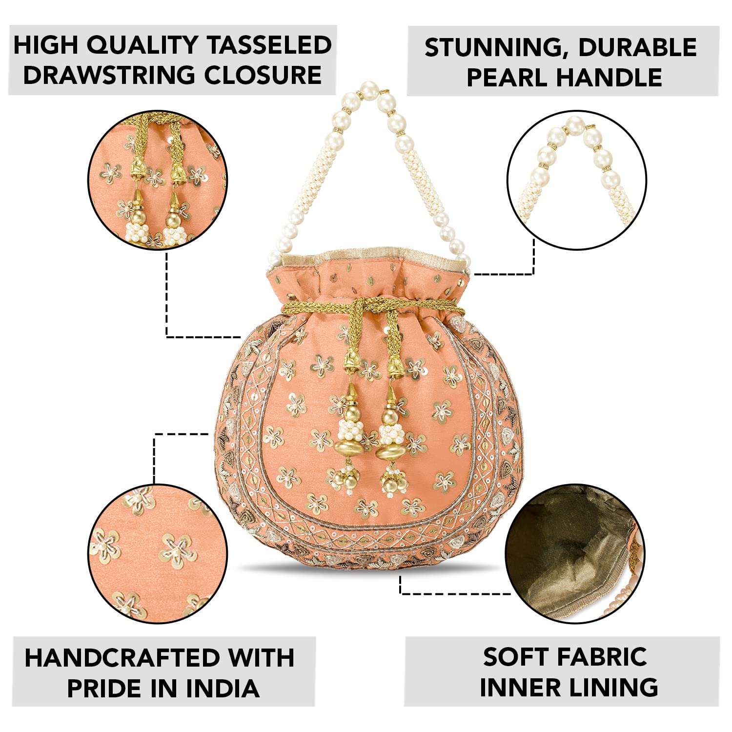 Elegant Indian Potli Bags for Women | Handmade Ethnic Clutch Purse with Drawstring | Perfect for Weddings, Parties & Evening Events