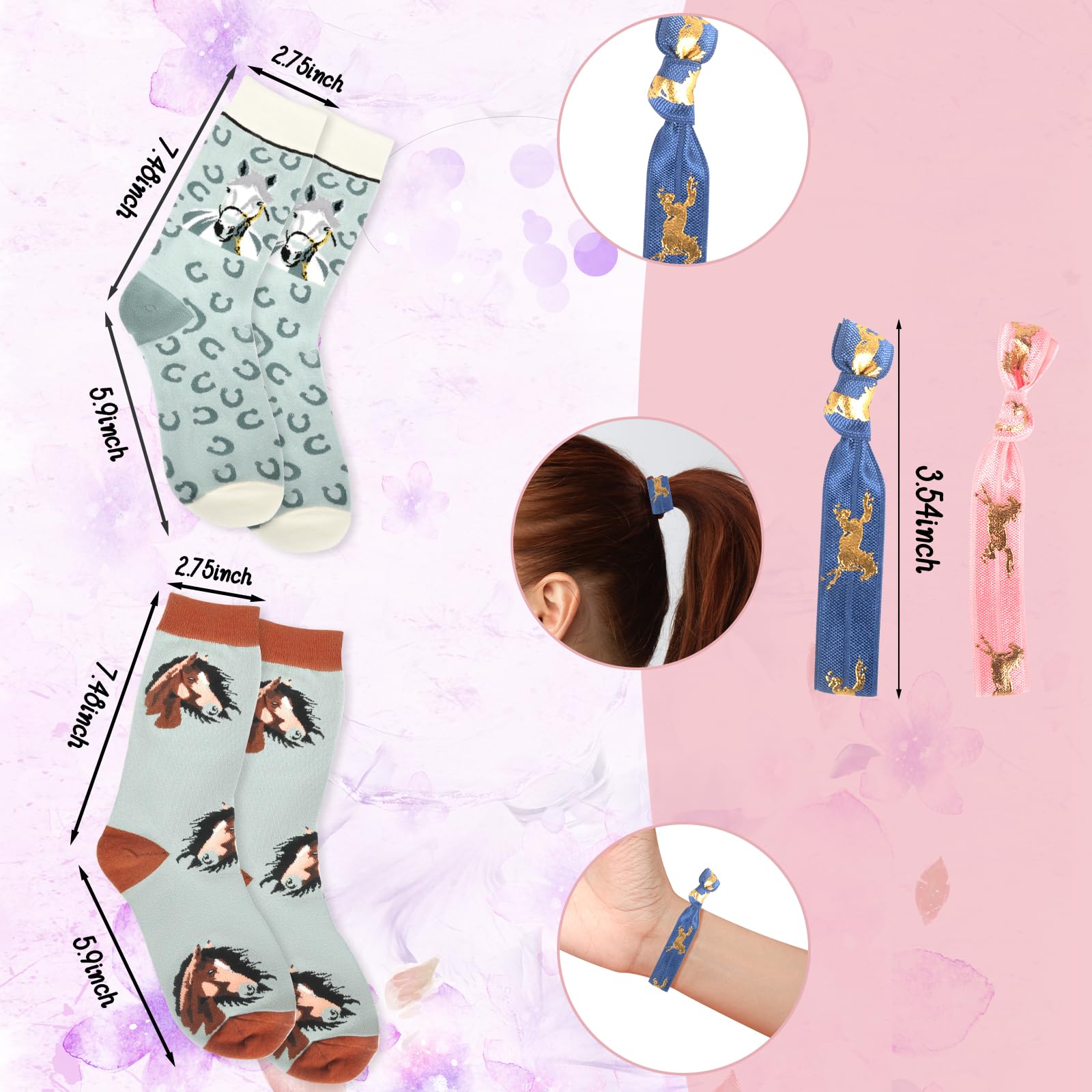 Equestrian Gifts Set - Travel Makeup Bag, Cute Horse Socks, Hair Ties & Mini Mirror - Perfect for Valentine's Day, Anniversary & Birthday Presents for Women & Girls - Great for Equestrian Enthusiasts, Horseback Riding & Farm Life Accessories