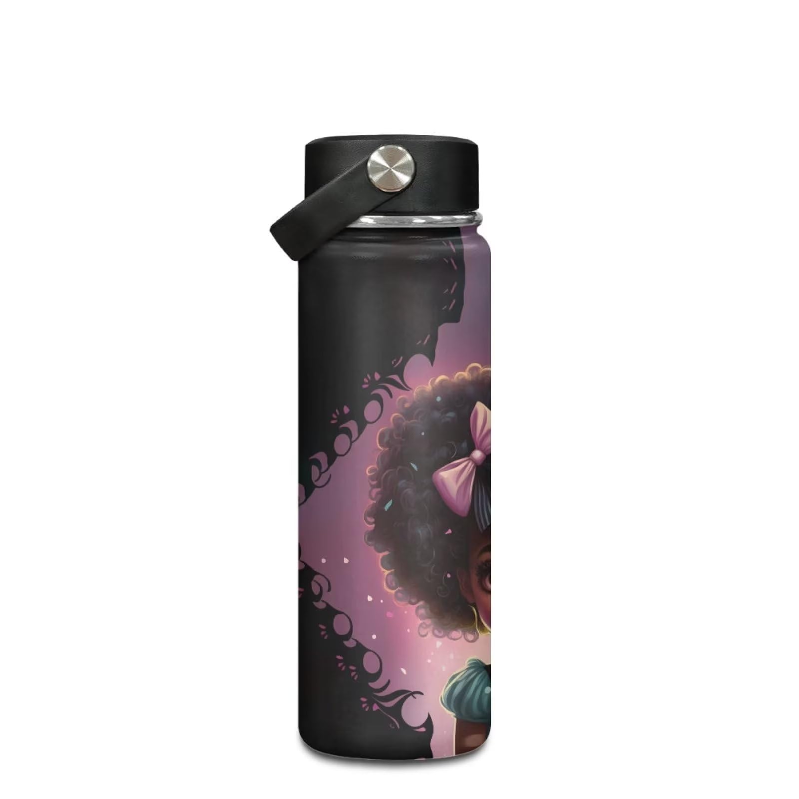 African Girl 20oz Stainless Steel Vacuum Flask - Leakproof & Insulated for Kids - Hot Drinks & School Use