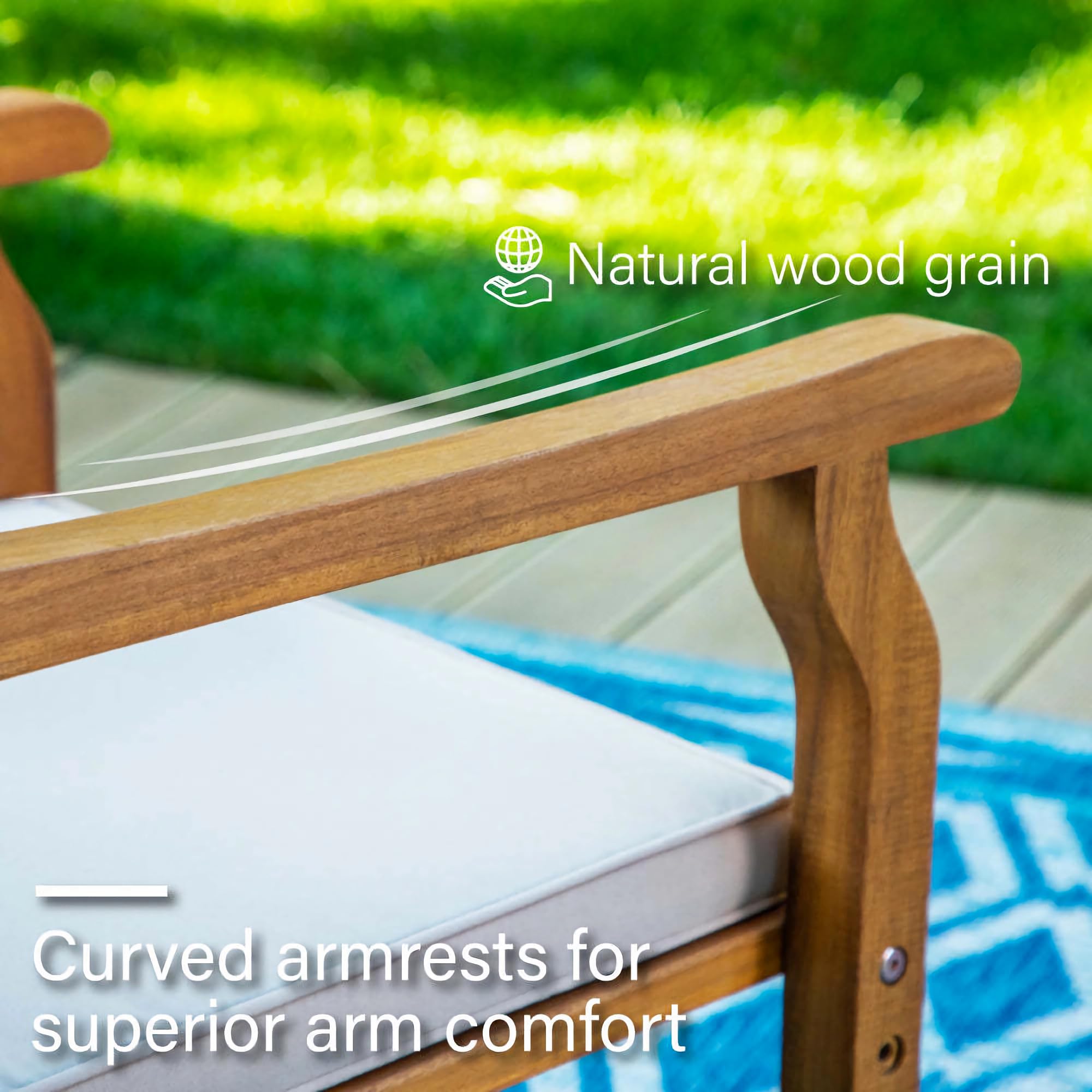 PHI VILLA 2-Piece Acacia Wood Outdoor Dining Chairs with Cushions - Patio Armchairs Set, Weather-Resistant Oil-Finished Wooden Chairs for Deck, Yard, Porch, Garden - Perfect for Outdoor Entertaining & Relaxation