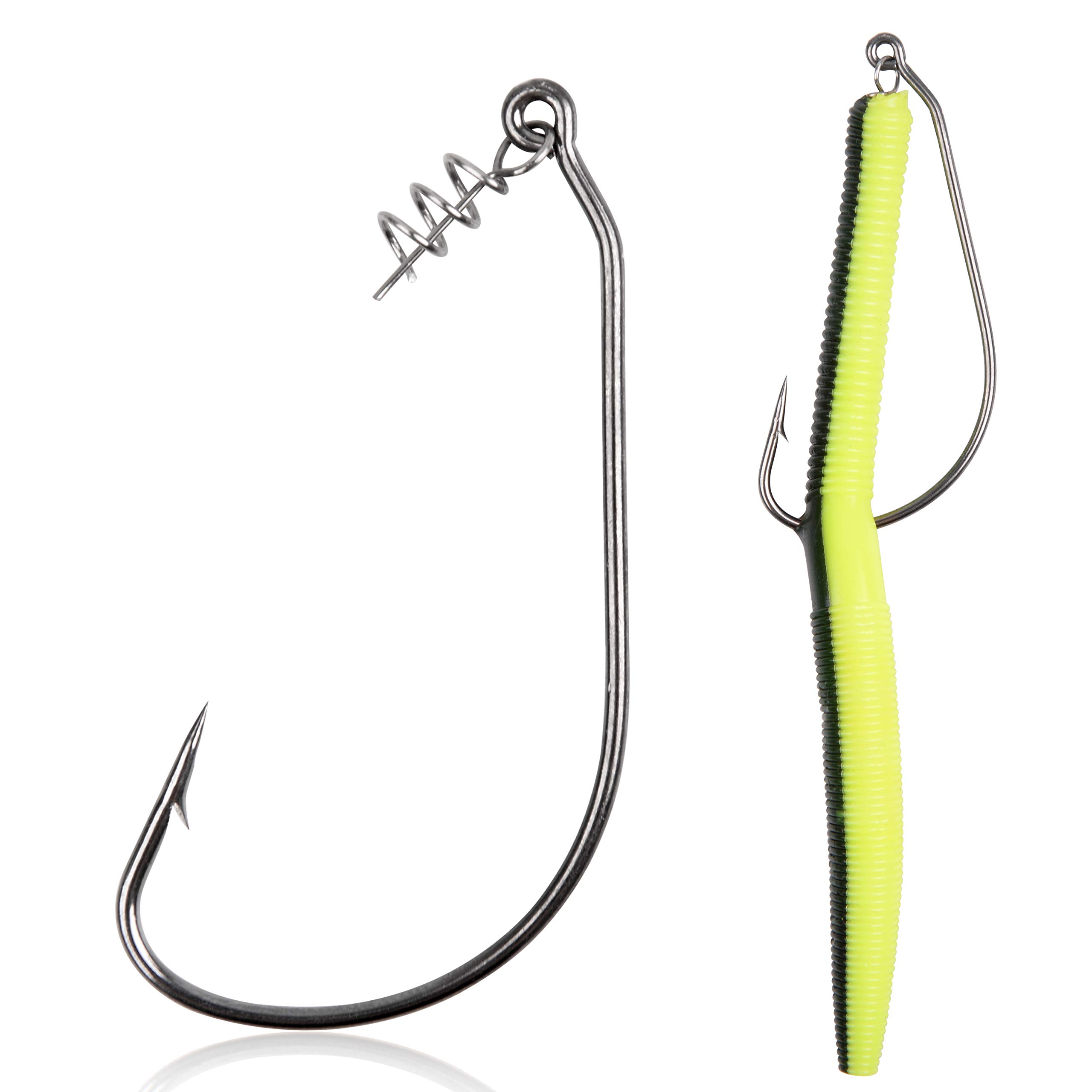 50pcs Bass Hooks Worm Hooks - Twistlock Fishing Hooks with Centering Spring Pin | Weedless Swimbait Hooks for Soft Fishing Lures (Size 1/0-5/0) | Perfect for Freshwater Bass Fishing & Saltwater Angling