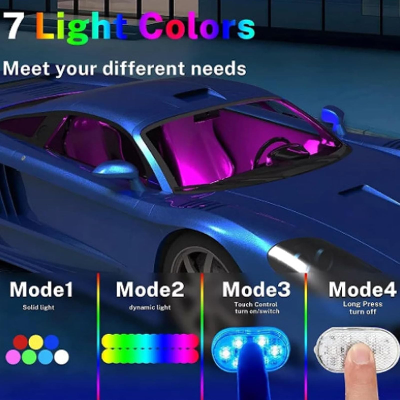 Onevzn Wireless LED Interior Car Lights - Universal Fit for All Vehicle Models | Enhance Ambience for Night Driving & Custom Car Decor
