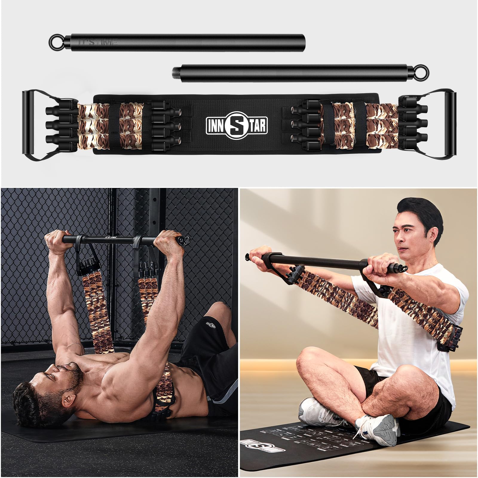 Innstar Multi-Function Resistance Bands Set for Full Body Workout - Adjustable Exercise Bands for Strength Training, Bench Press, Push Ups, Home Gym & Travel Fitness - Perfect for Home Workouts, Gym Training & On-the-Go Fitness