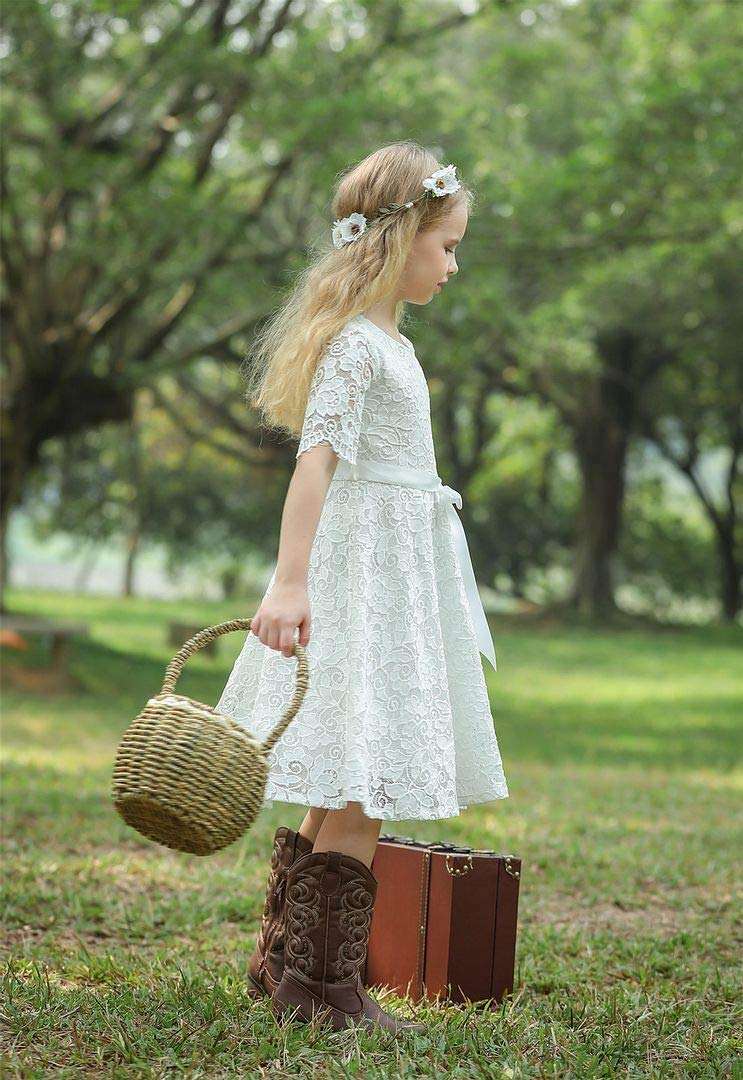 Vintage Lace Flower Girl Dress - Elegant White Princess Party Gown for Weddings, Baptisms & Special Occasions