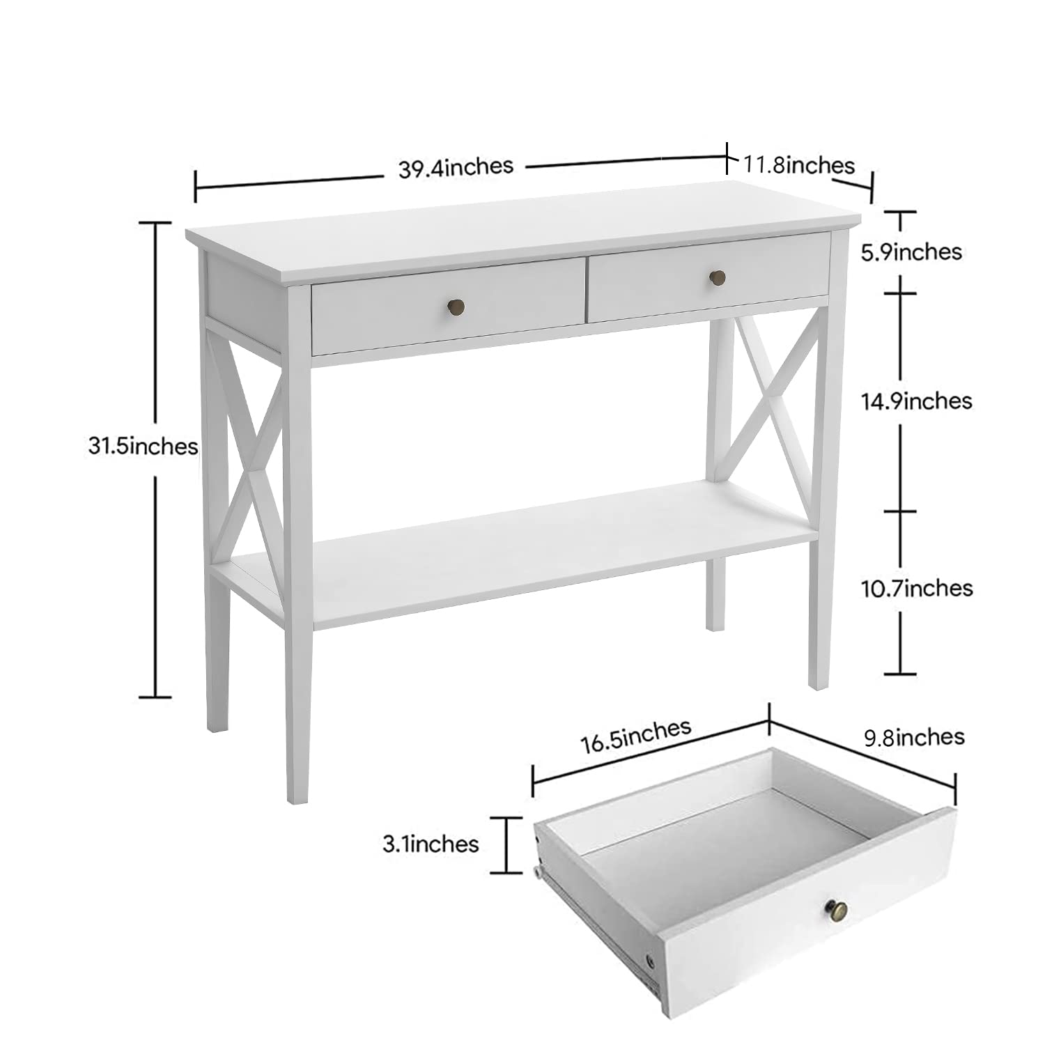 ChooChoo Narrow Console Table with Drawers - White Wooden Sofa Table for Entryway, Hallway & Living Room - Storage Shelf & Accent Design - Perfect for Small Spaces, Home Decor & Apartment Furnishing
