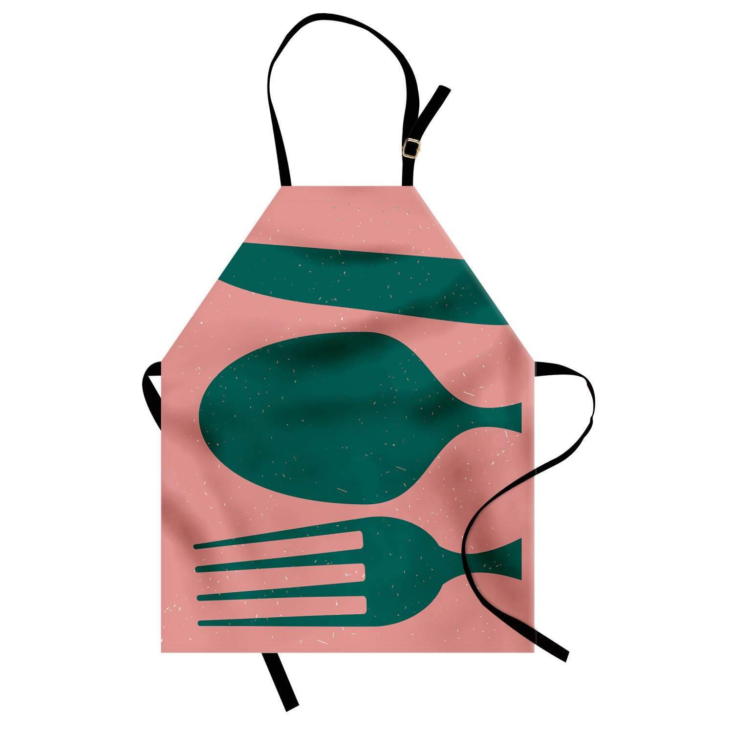 Ambesonne Personalized Chef Apron - Cooking Theme Kitchen Bib with Spoons & Forks Monochrome Grungy Art - Adjustable Neck Unisex Adult Apron for Cooking, Baking & BBQ - Turquoise Blue