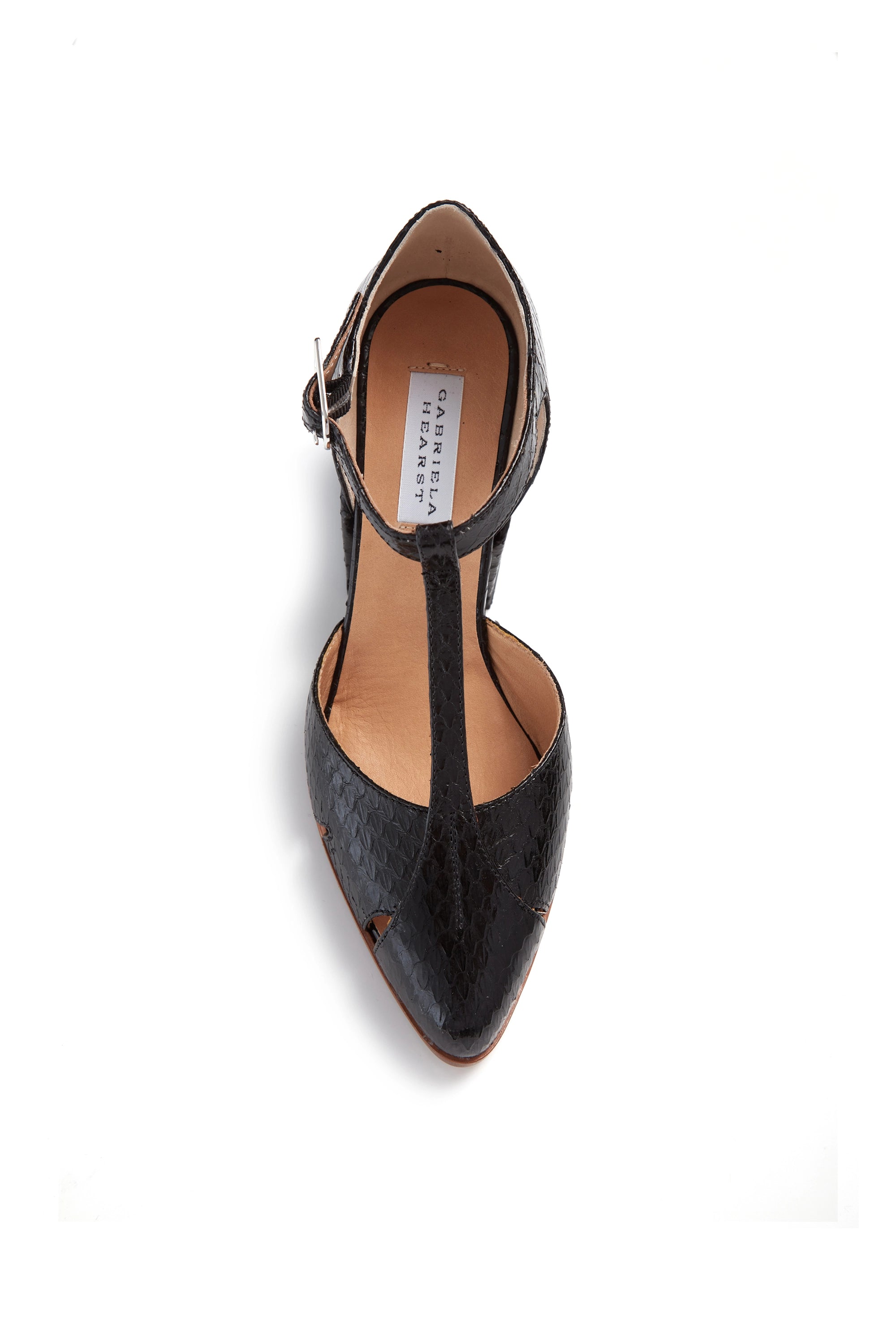 Hawes Black Snakeskin T-Strap Heels - Women's Vintage Style High Heels for Parties, Weddings & Evening Events