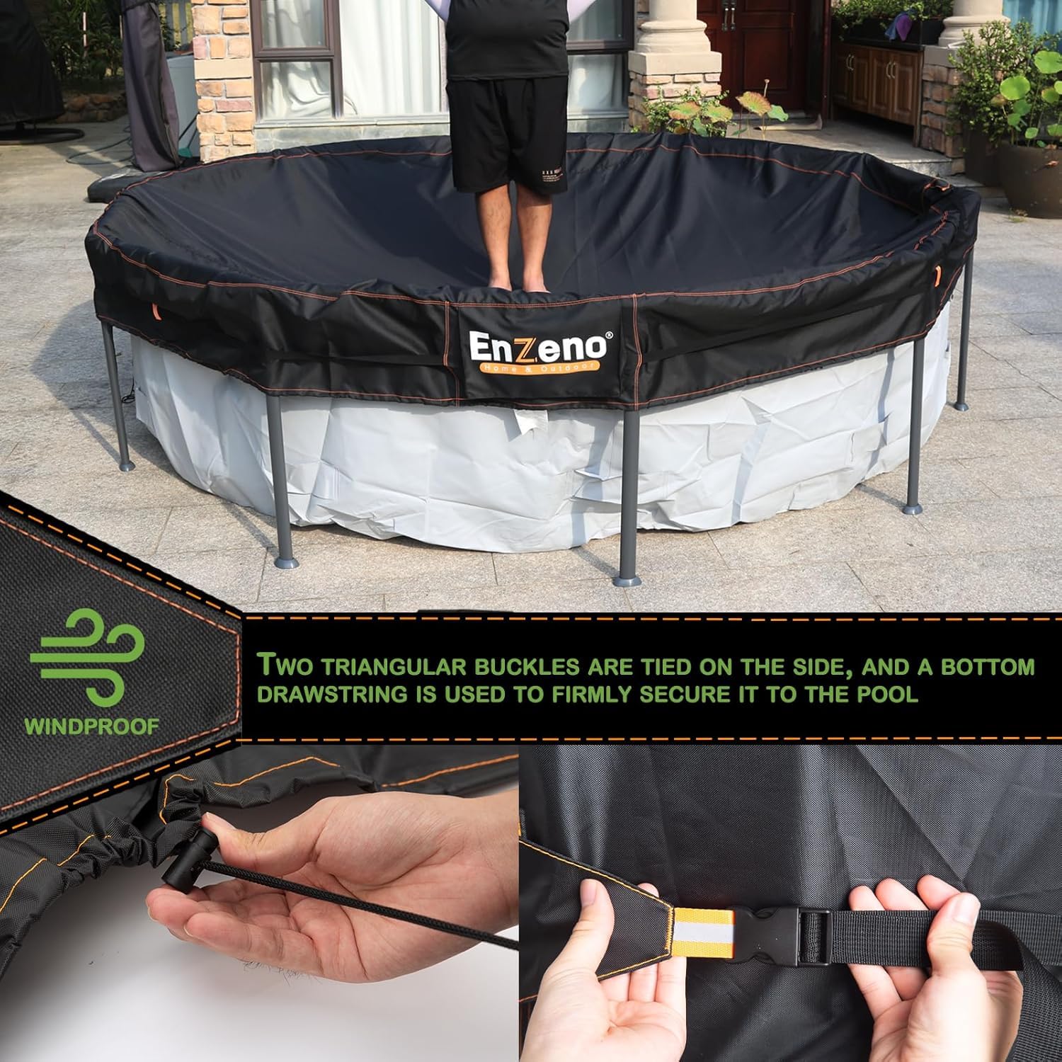 Enzeno 8 Ft Round Solar Pool Cover for Above Ground Pools, Heavy-Duty Stock Tank Cover with Vents, Waterproof & Dustproof Hot Tub Protector (Black) - Perfect for Winter Storage & Summer Heat Retention