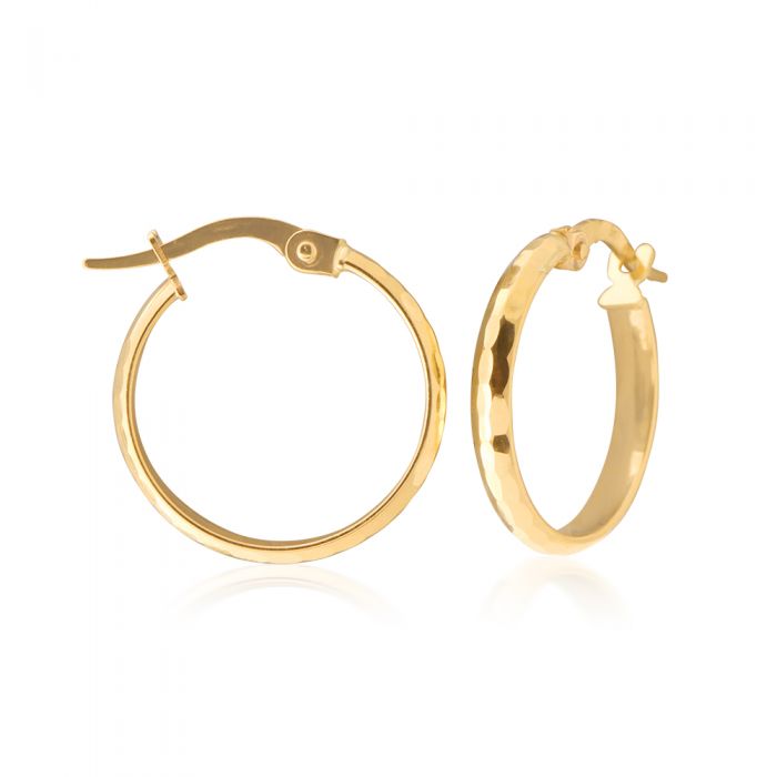 9ct Yellow Gold 15mm Diamond Cut Hoop Earrings for Women - Elegant Everyday Jewelry for Work, Party & Special Occasions