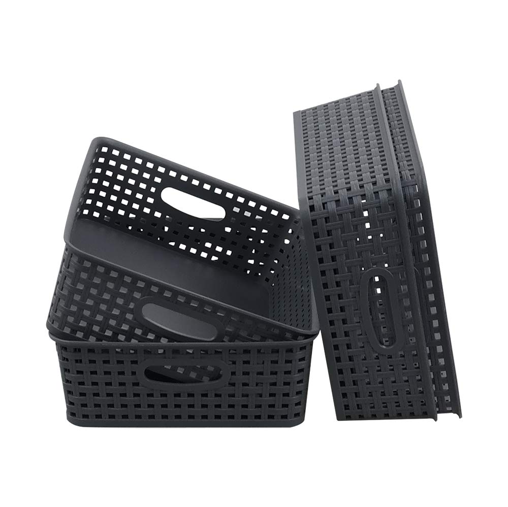 Idotry 4-Pack Plastic Paper Storage Baskets - Gray Organizer Bins for Office, Home & Classroom Organization