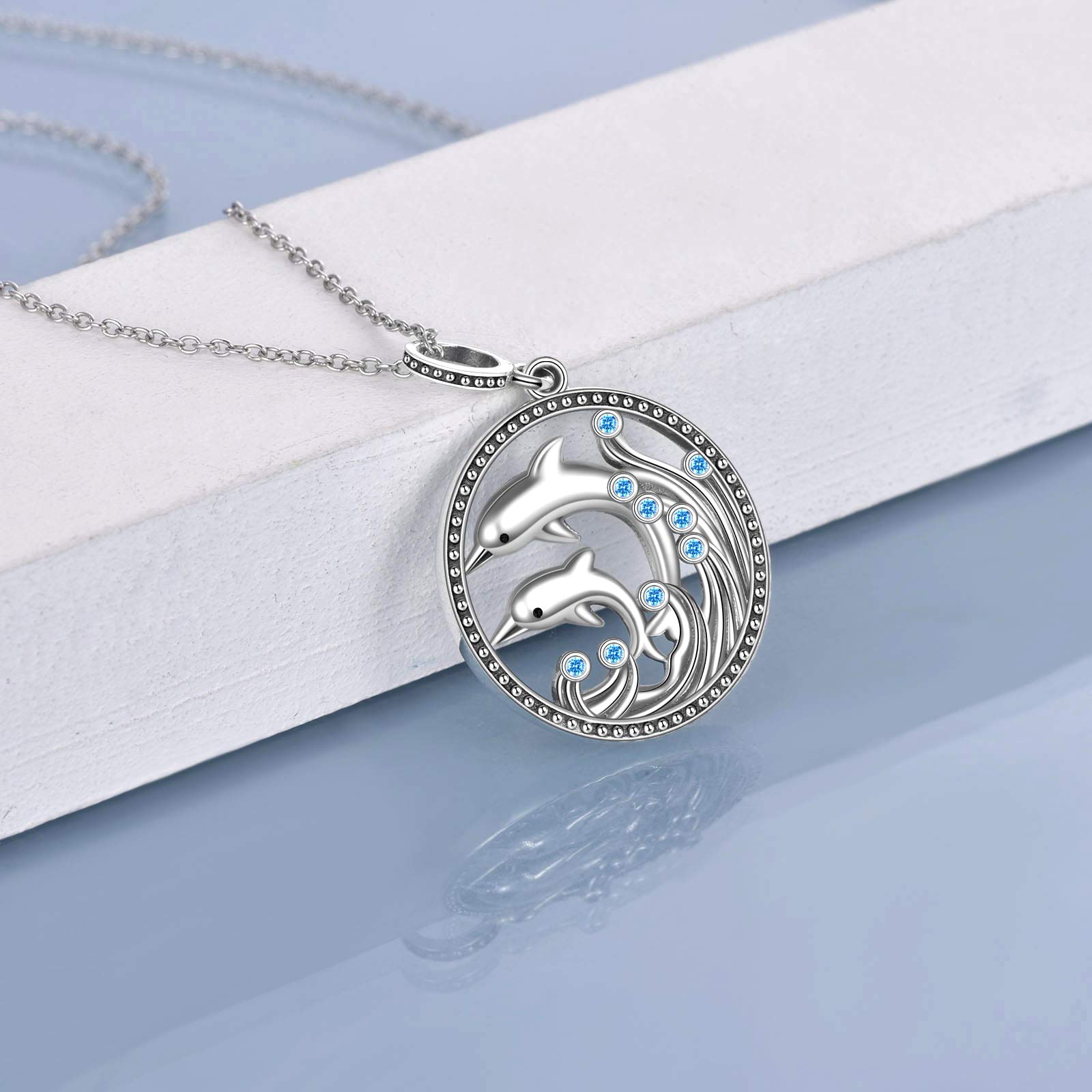 TIGER RIDER Sterling Silver Dolphin Necklace for Women - Ocean Wave Pendant Jewelry Gift for Mom, Birthday, Anniversary | Perfect for Beach Vacations, Mother's Day & Everyday Wear