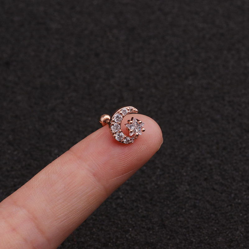 20G Cartilage Tiny Stud Earrings - Moon and Star Earrings for Women | HSPJ1950 | Perfect for Daily Wear, Gifts, and Special Occasions