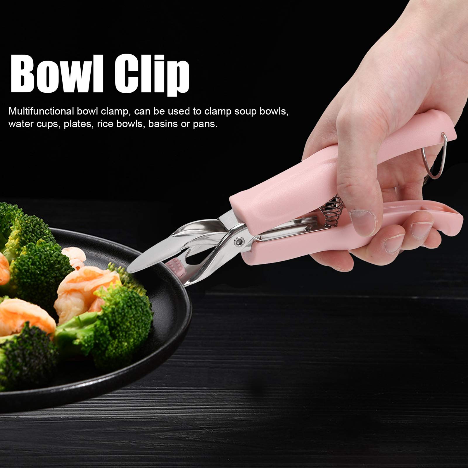 Stainless Steel Anti-Scald Bowl Clamp with Handle - Heat Resistant Cooking Tongs for Air Fryer, Hot Dishes & Mobile Bowls (Pink) | Perfect for Kitchen, BBQ & Serving Hot Food Safely