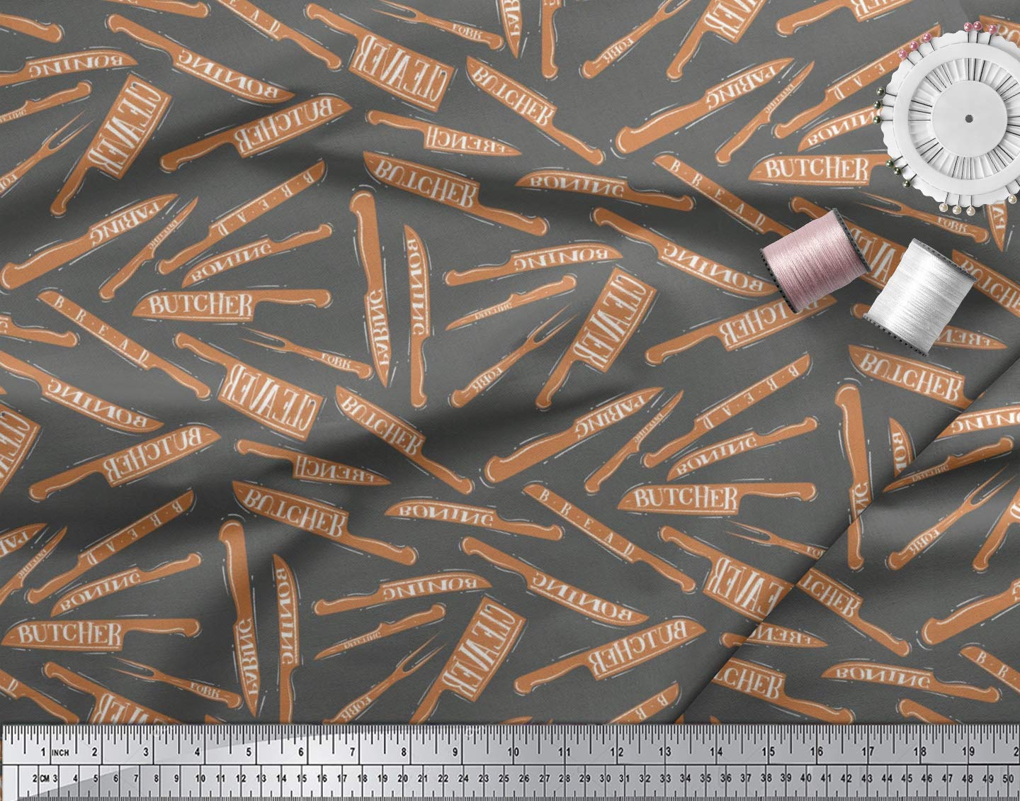 Soimoi 100% Polyester Crepe Fabric - Gray Textured Fabric by The Yard - 42 Inch Wide - Durable & Wrinkle-Resistant - Perfect for Kitchen Curtains, Aprons, Tablecloths & Culinary Decor - Chef-Inspired Printed Fabric for Restaurants & Home Cooking Spaces