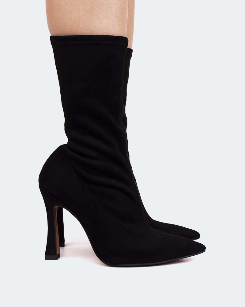 Black Suede Stretch Boots for Women - Comfortable & Stylish Ankle Booties - Perfect for Fall Fashion, Office Wear & Night Out