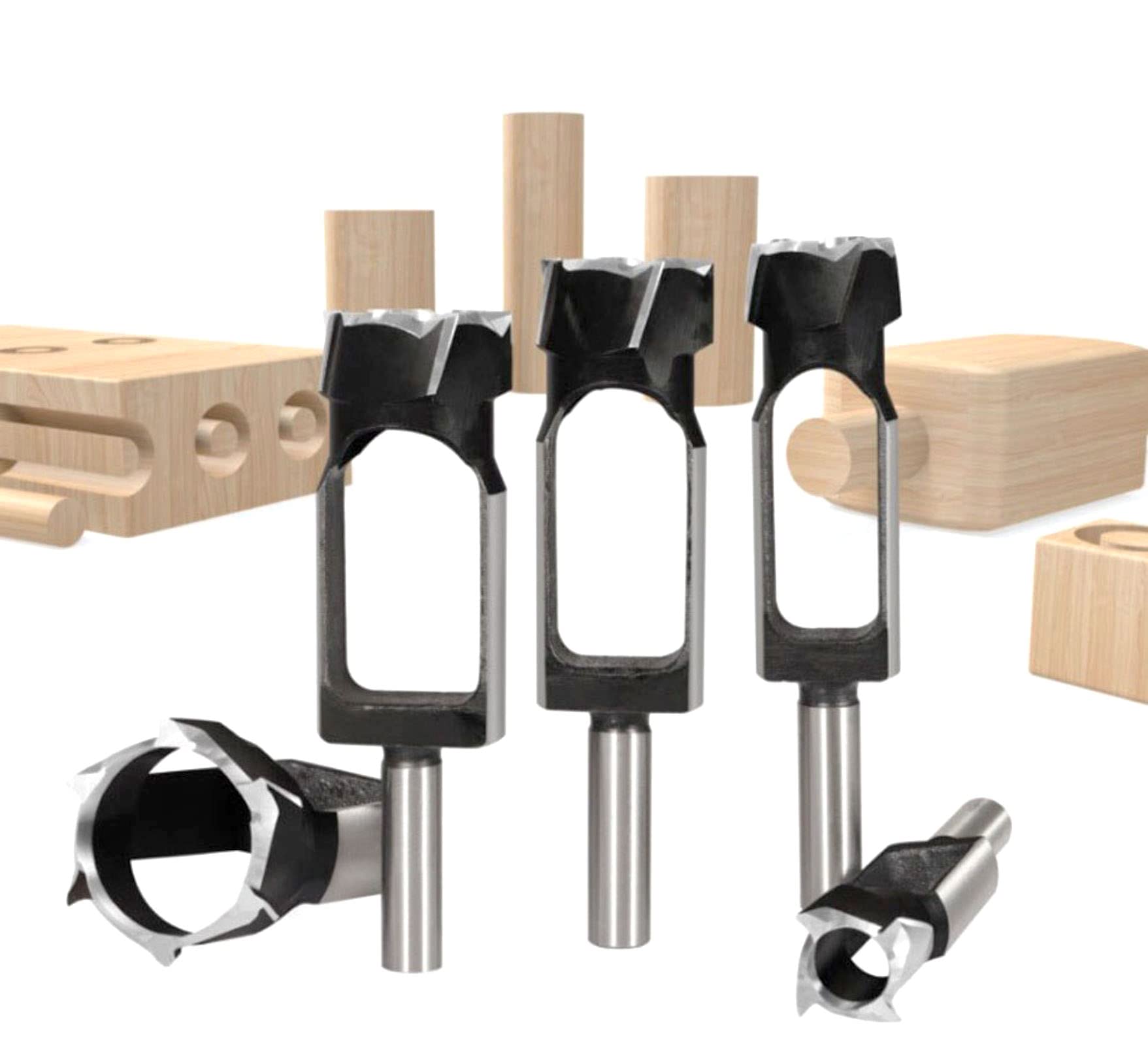 4Pcs Wood Tenon Dowel Plug Cutter Set - Professional Woodworking Drill Bit Kit for DIY Projects & Furniture Repair (Perfect for Cabinet Making, Table Legs & Wood Joints)