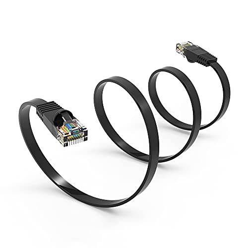 Premium CAT.6 Ethernet Cable 50ft Flat Black - High-Speed Internet Cable for Gaming, Streaming & Home Office - Shielded RJ45 Network Cable with Gold Plated Connectors - Faster Than Cat5e/Cat5 (Ideal for Online Gaming, 4K Streaming & Smart Home Setup)