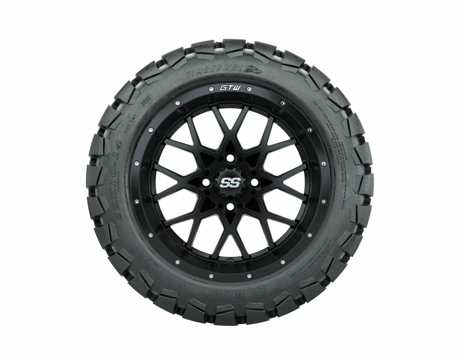 GTW 14 Inch Golf Cart Wheels & Tires Combo Set of 4 - Matte Black Vortex Wheels with 22x10-14 Timberwolf All Terrain Tires | Premium Golf Cart Accessories for Off-Road & Course Performance