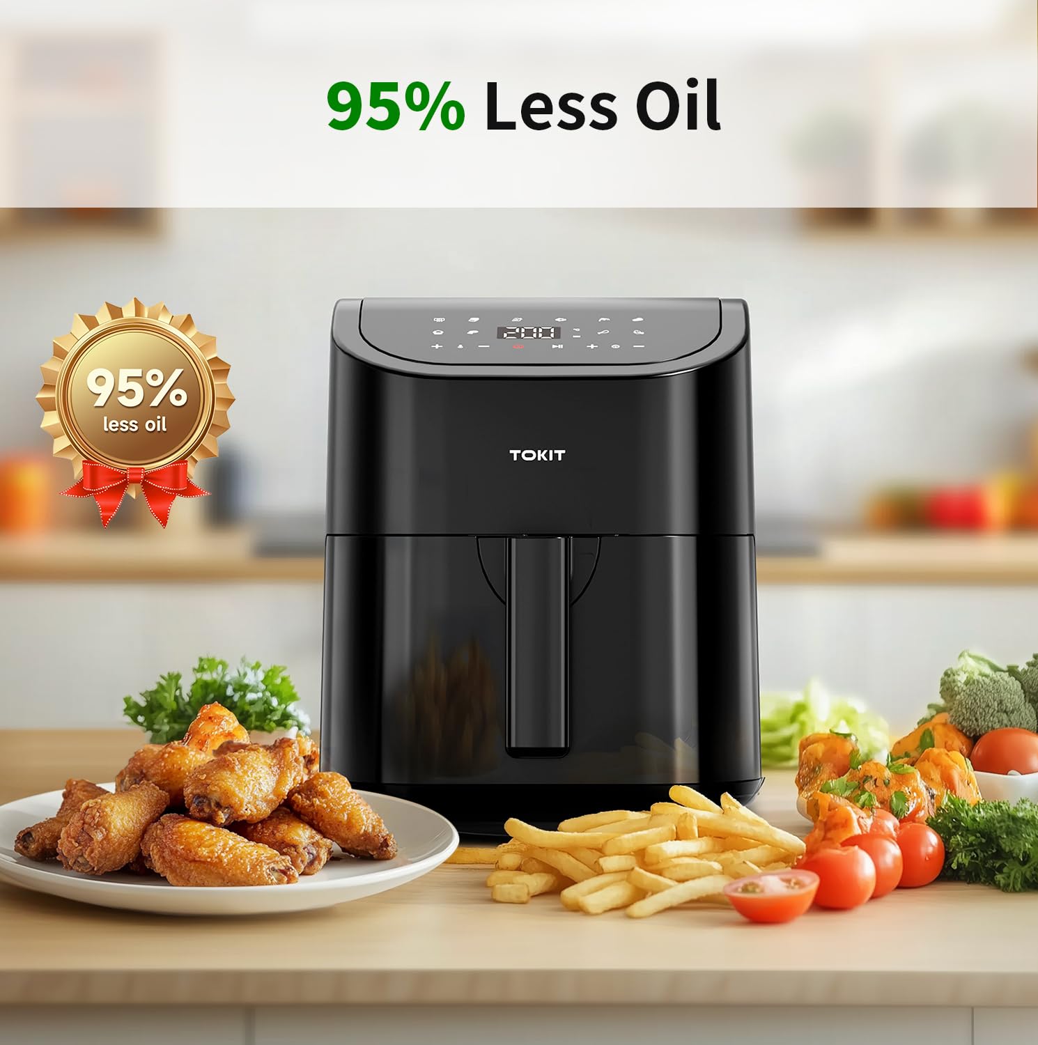 TOKIT 4.8QT Compact Air Fryer with 10-in-1 Functions - Air Fry, Roast, Bake, Broil, Reheat & Dehydrate | 360°Air Crispy Technology | 400℉ Max Temp | Nonstick Dishwasher Safe Basket | Includes Online Recipes - Perfect for Family Meals, Healthy Cooking & Quick Snacks