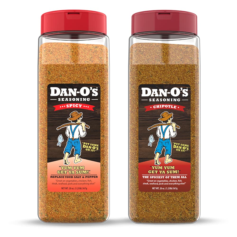 Dan-O's Seasoning 2-Pack Bundle (20 oz) – Spicy & Chipotle Flavors | All-Purpose Seasoning for Grilling, BBQ, and Everyday Cooking | Great for Meat, Seafood, and Vegetables