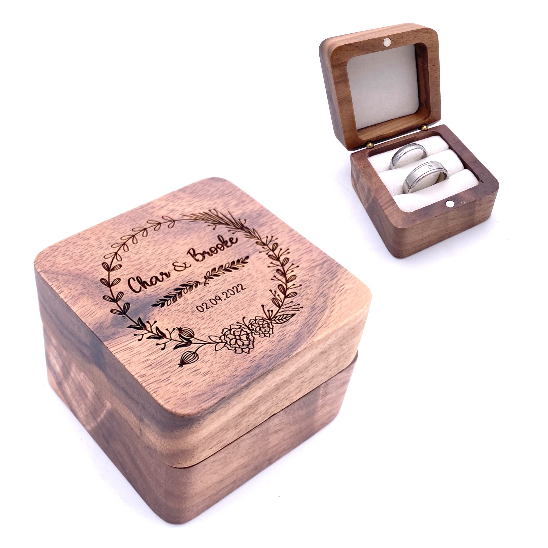 Square Double Ring Box - Engraved Wooden Ring Bearer Box for Wedding, Proposal & Engagement | Holds 2 Rings | Perfect for Ceremonies, Vow Renewals & Romantic Gift Giving