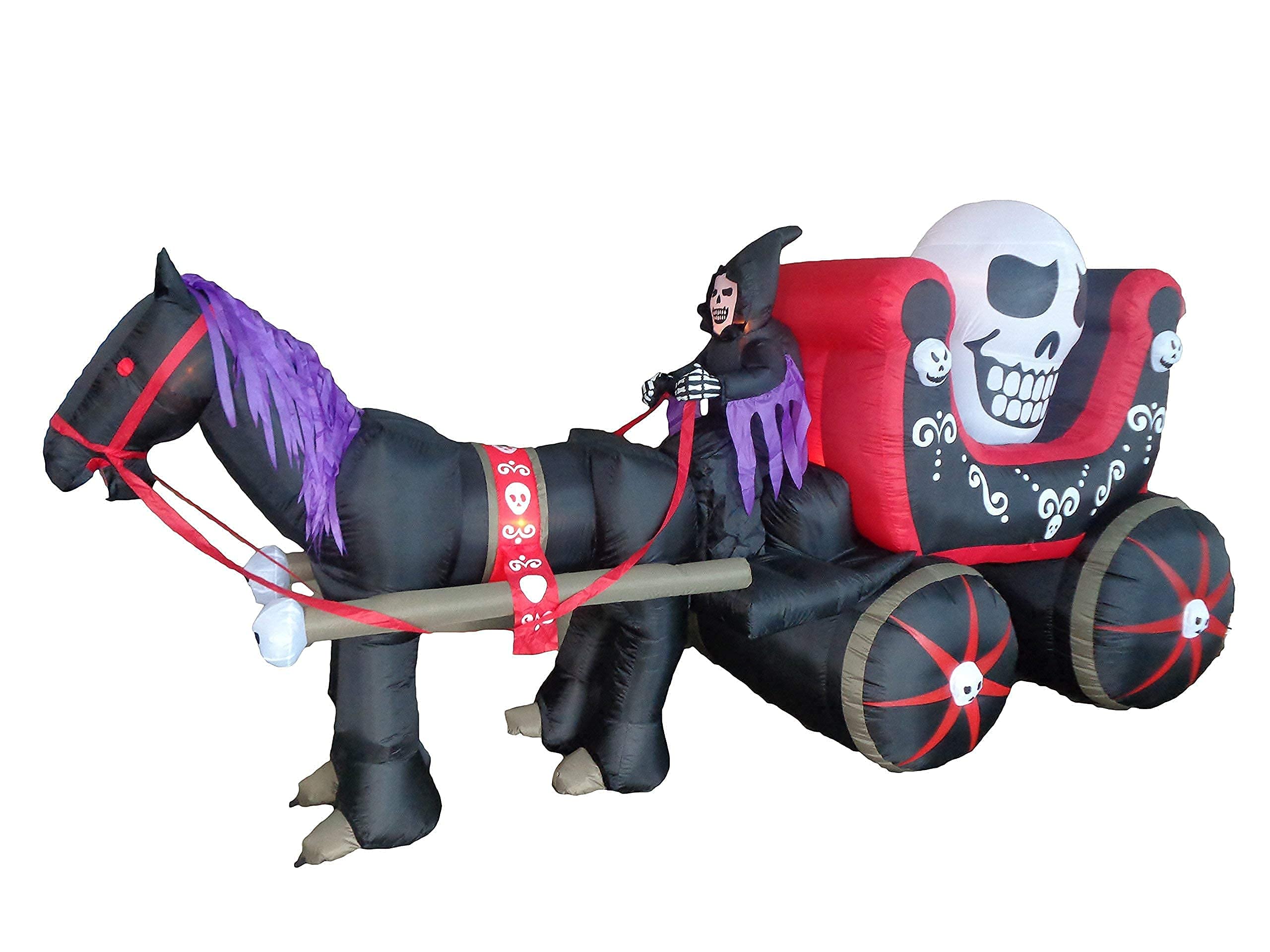 Halloween Inflatable Decorations Bundle - 12ft Skeleton Ghost Carriage & 8ft Pumpkin Monster Archway with Lights | Spooky Party Decor for Yard, Haunted House, and Outdoor Halloween Events