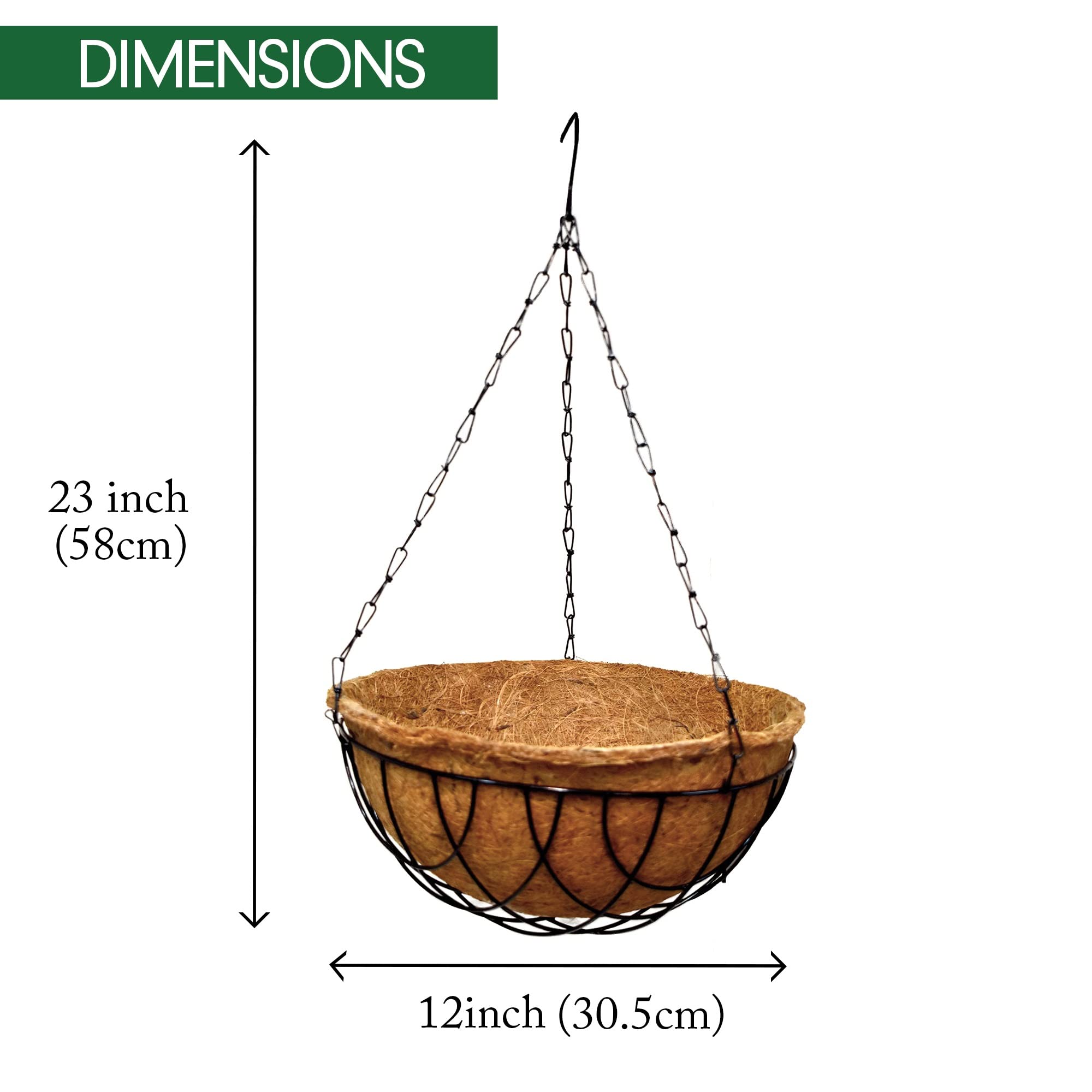 PALM NAKI 4-Pack 8 Inch Coconut Coir Hanging Planters with Metal Basket & Coco Liner - Indoor Outdoor Hanging Planter for Flowers, Herbs, Succulents - Perfect for Patio, Garden, Balcony Decor