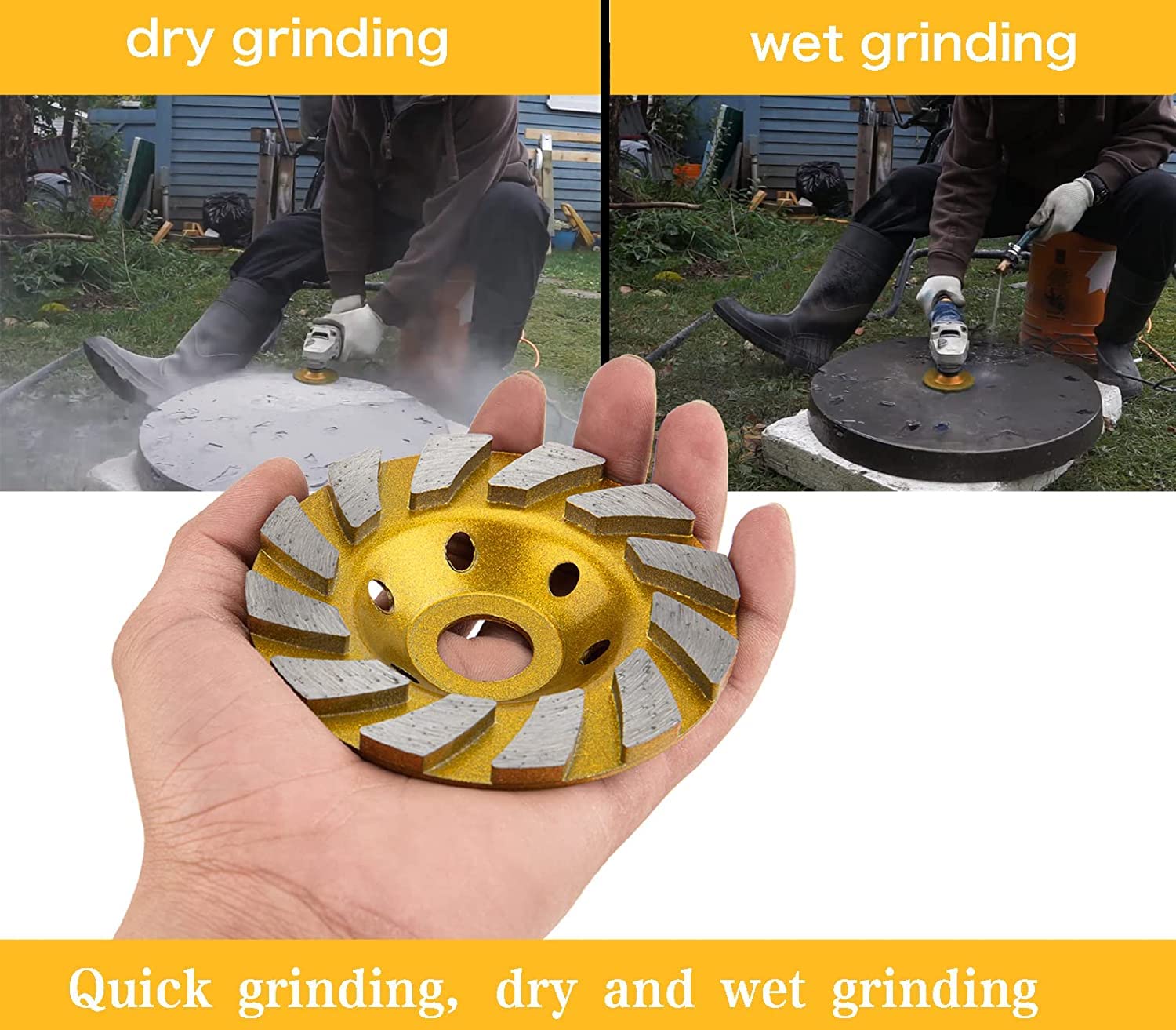 2-Pack 4-Inch Diamond Grinding Cup Wheel for Angle Grinder - Heavy Duty Turbo Segmented Concrete Stone Ceramic Grinder Disc (Yellow) - Perfect for Concrete Surface Preparation, Masonry Work & DIY Home Renovation Projects