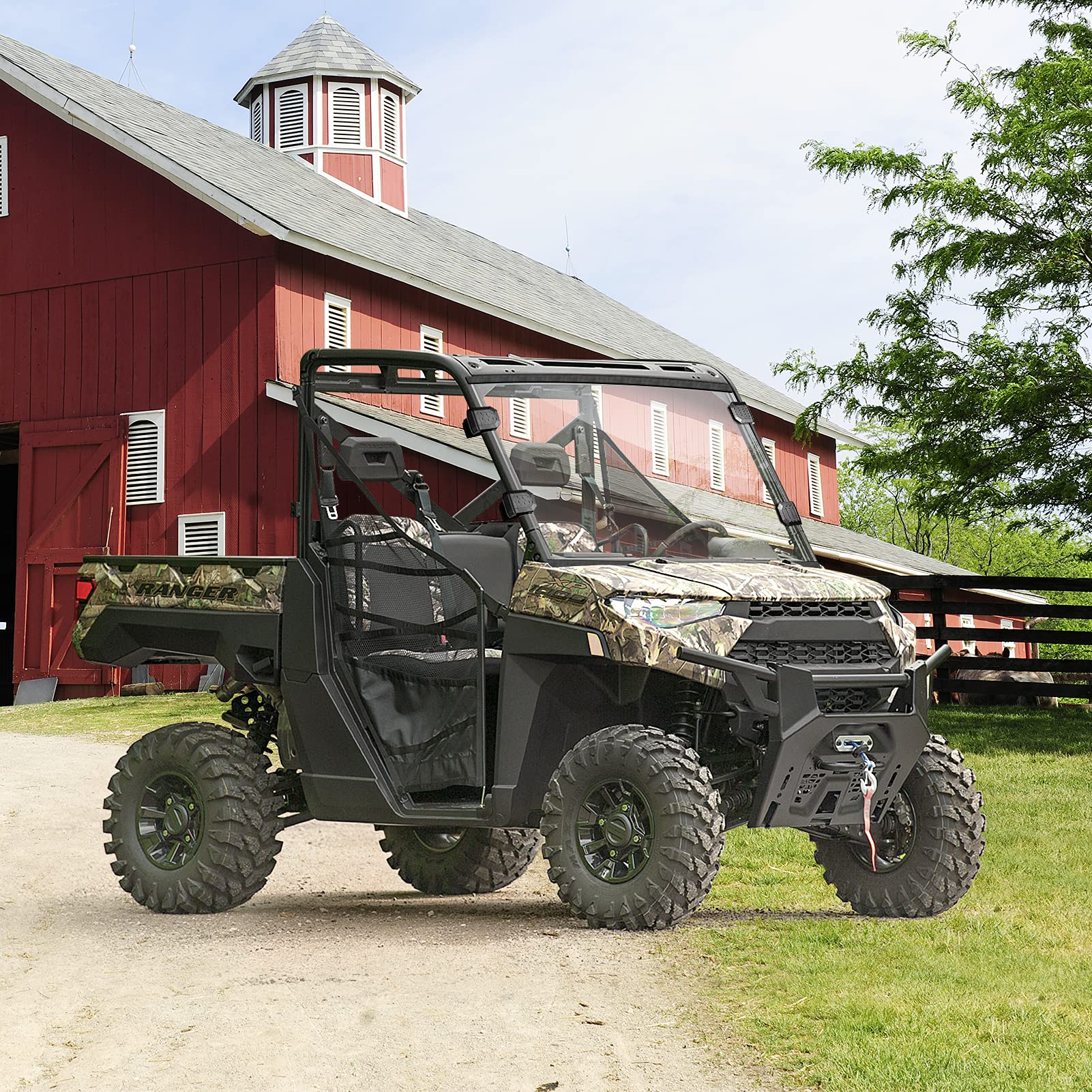 Hard Coated Polycarbonate Clear UTV Full Windshield for 2017-2023 Polaris Ranger 1000 / XP 1000/1000 Crew - Durable Protection for Off-Road Adventures & All-Weather Driving