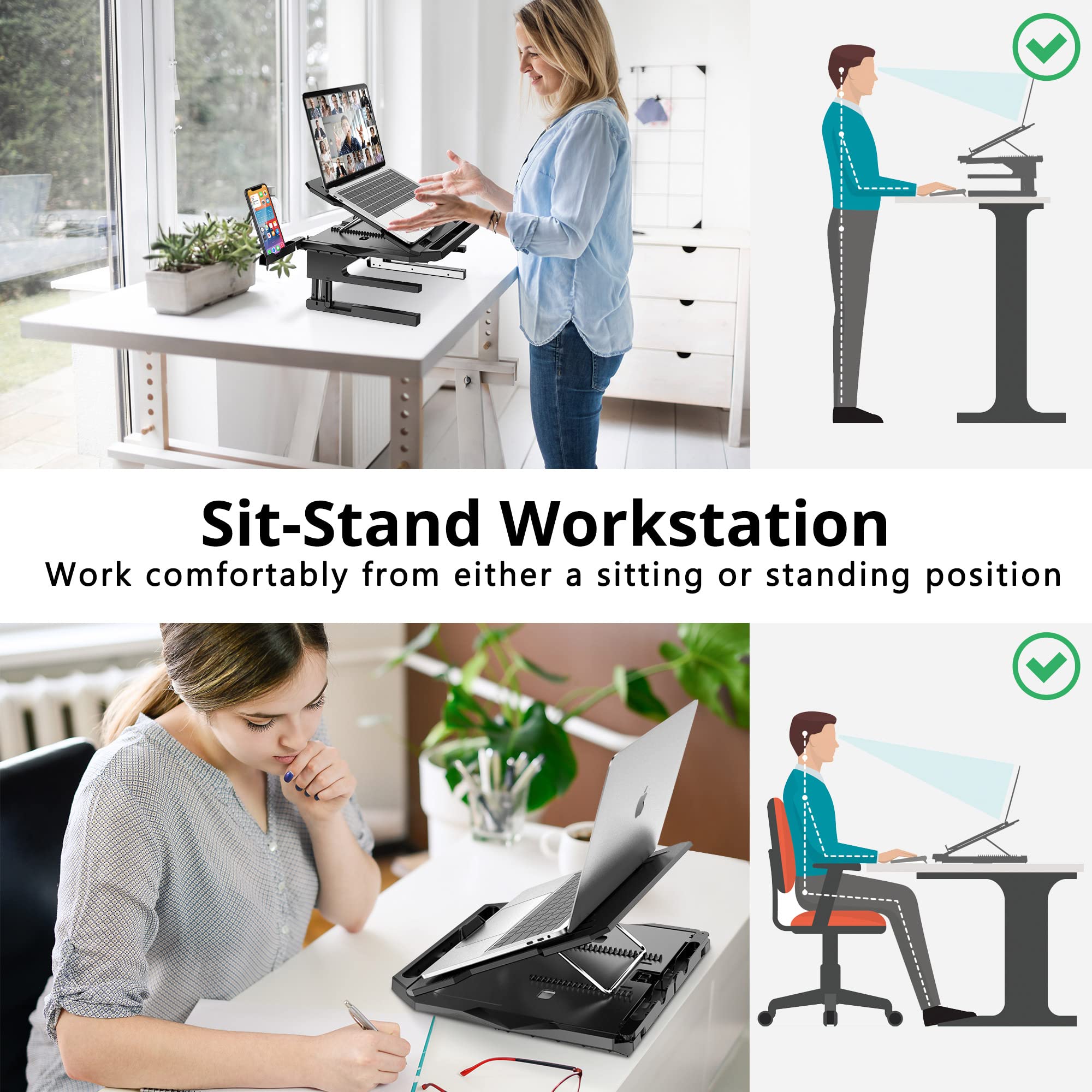 Adjustable Laptop Stand with 360° Rotation & Phone Holder for 10-17