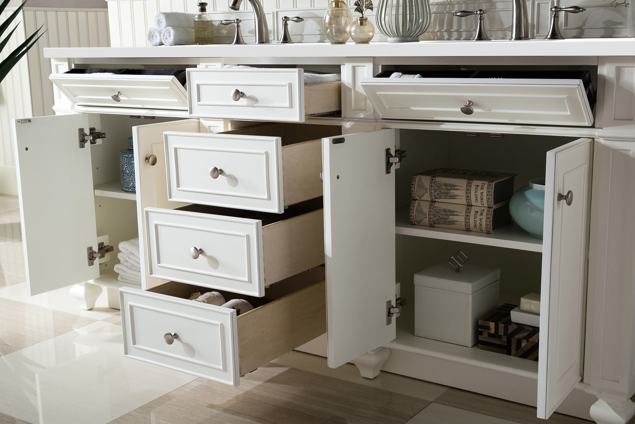 Bristol 72 Inch Double Bathroom Vanity with White Zeus Quartz Top - Bright White Finish for Modern Bathroom Remodel | Perfect for Master Bath, Guest Bath & Powder Room