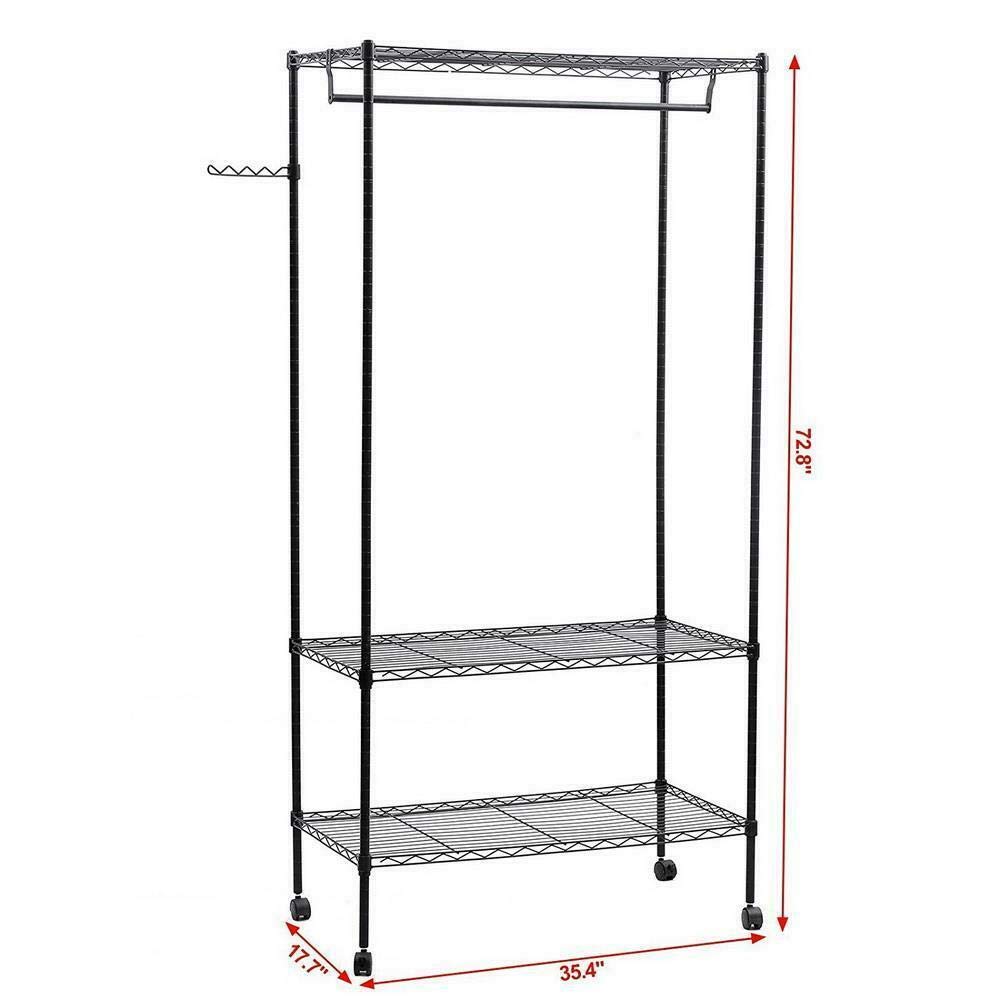 3-Tier Metal Closet Organizer - Portable Garment Rack with Shelves for Clothes Storage | Perfect for Bedroom, Closet, Laundry Room & Small Space Organization