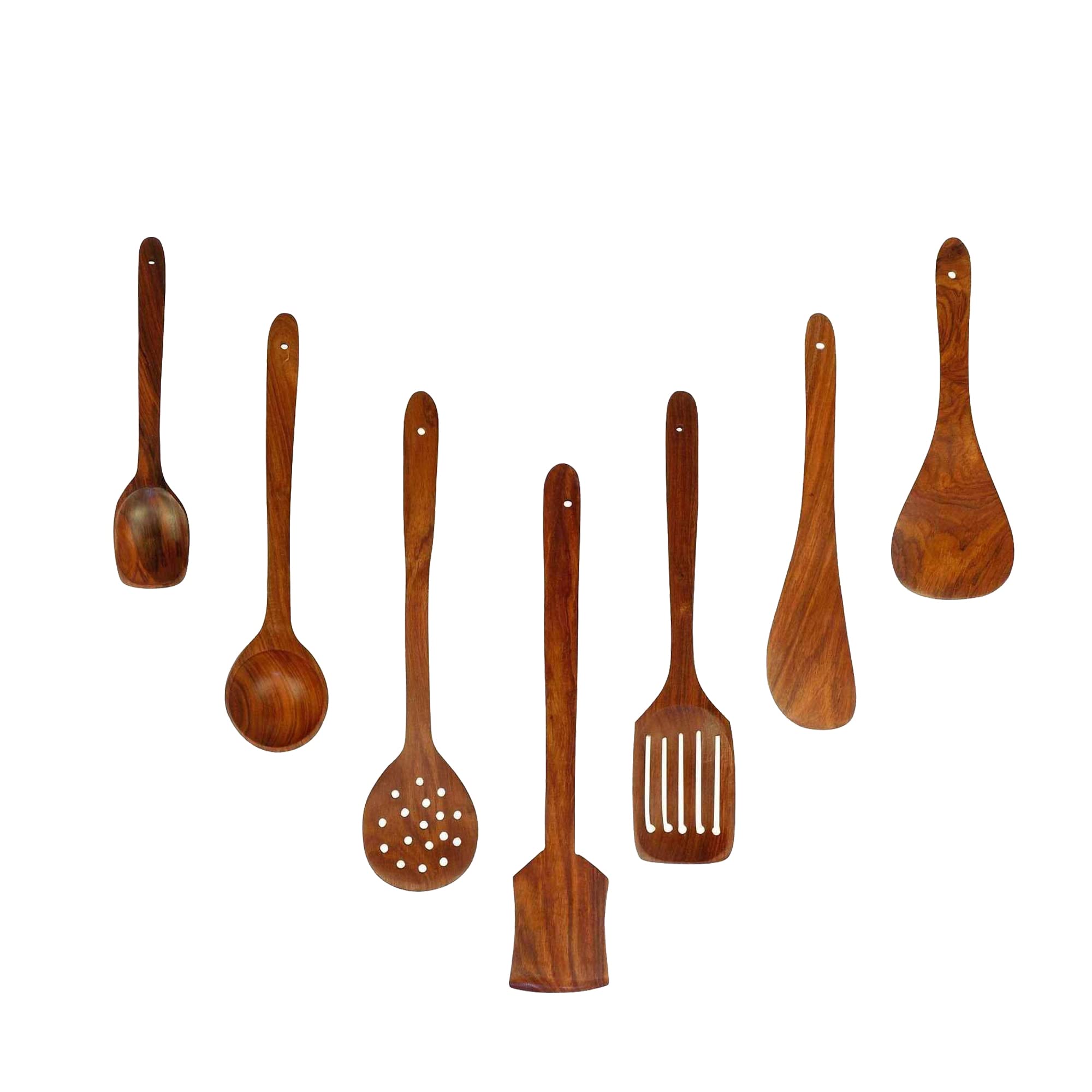 CRAFTCASTLE 7-Piece Sheesham Wooden Serving & Cooking Spoon Set - Natural Brown Kitchen Utensils for Cooking, Serving & Dining - Perfect for Home, Restaurants & Gifting