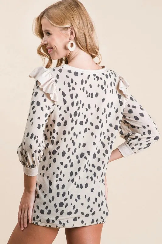 BiBi Dalmatian Print Terry Top with Contrast Band - Stylish Baby Bodysuit for Playdates & Photo Shoots