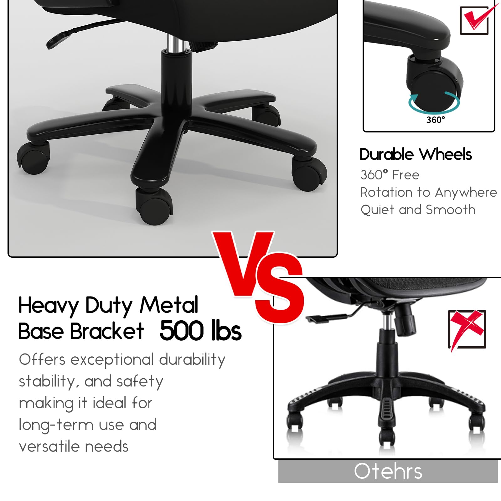 Big and Tall Office Chair 500 lbs - Heavy Duty Ergonomic Desk Chair with Adjustable Lumbar Support & Wide Mesh Seat - Oversized Black Computer Chair for Heavy People - Perfect for Home Office, Gaming, and Long Work Sessions