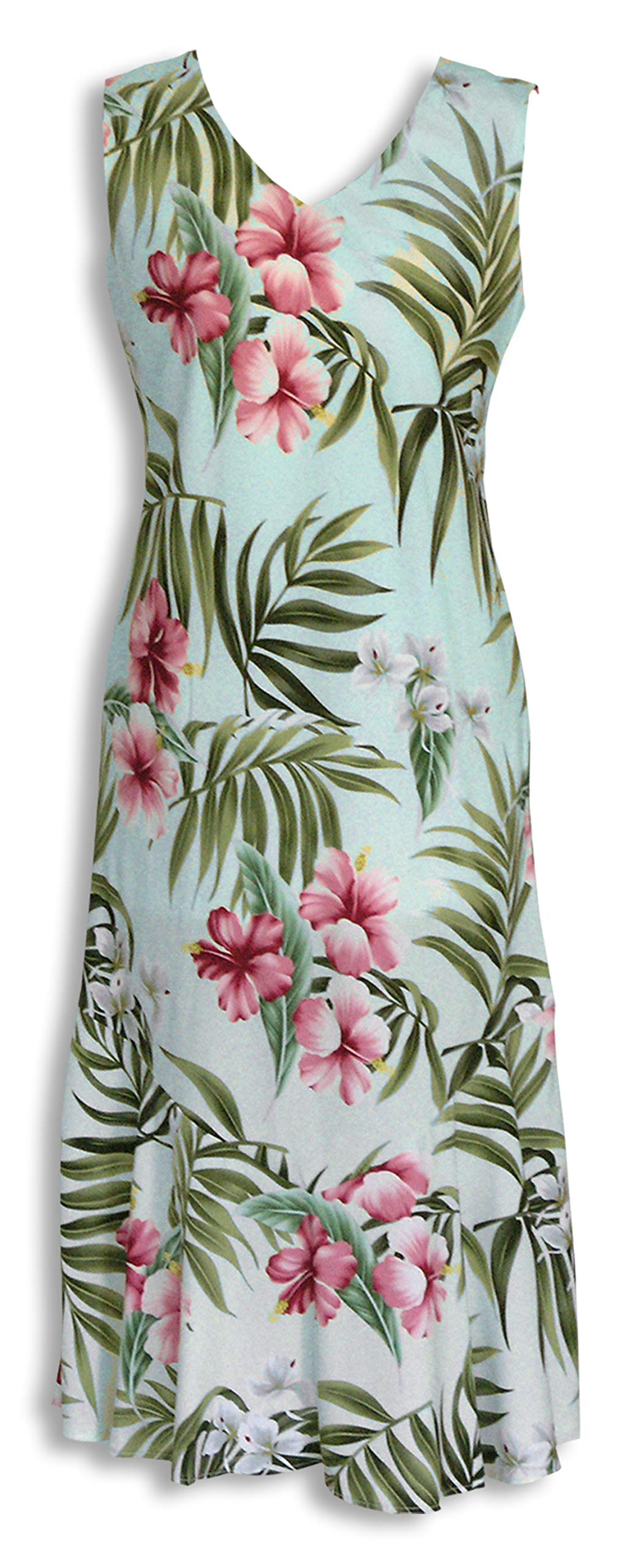 RJC Women's Floral Print Long Tank Dress - Pale Hibiscus & Orchid Design for Summer Beach, Vacation, and Casual Wear