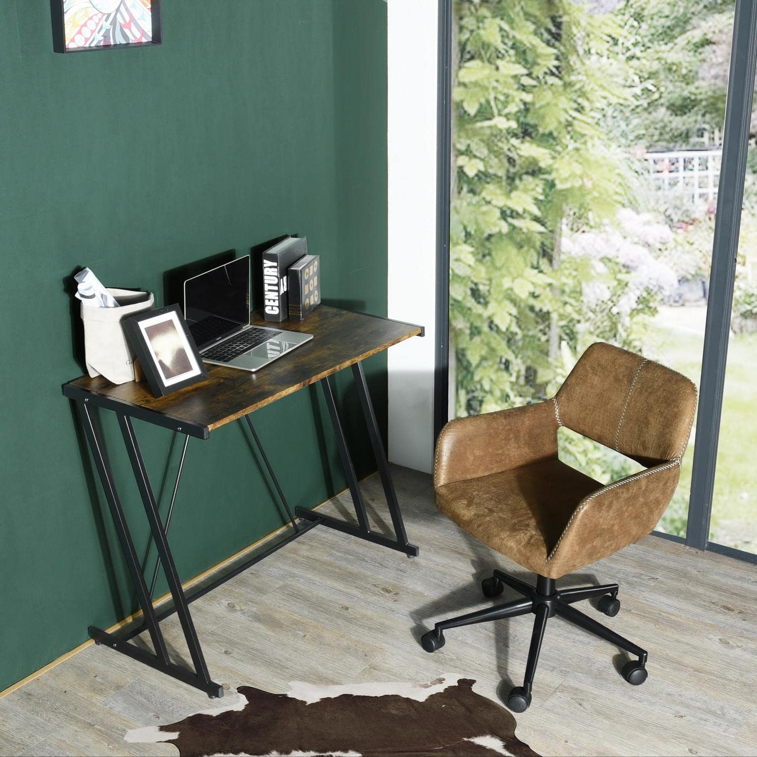 Vintage Z-Shaped Metal Frame Computer Desk - 35.4