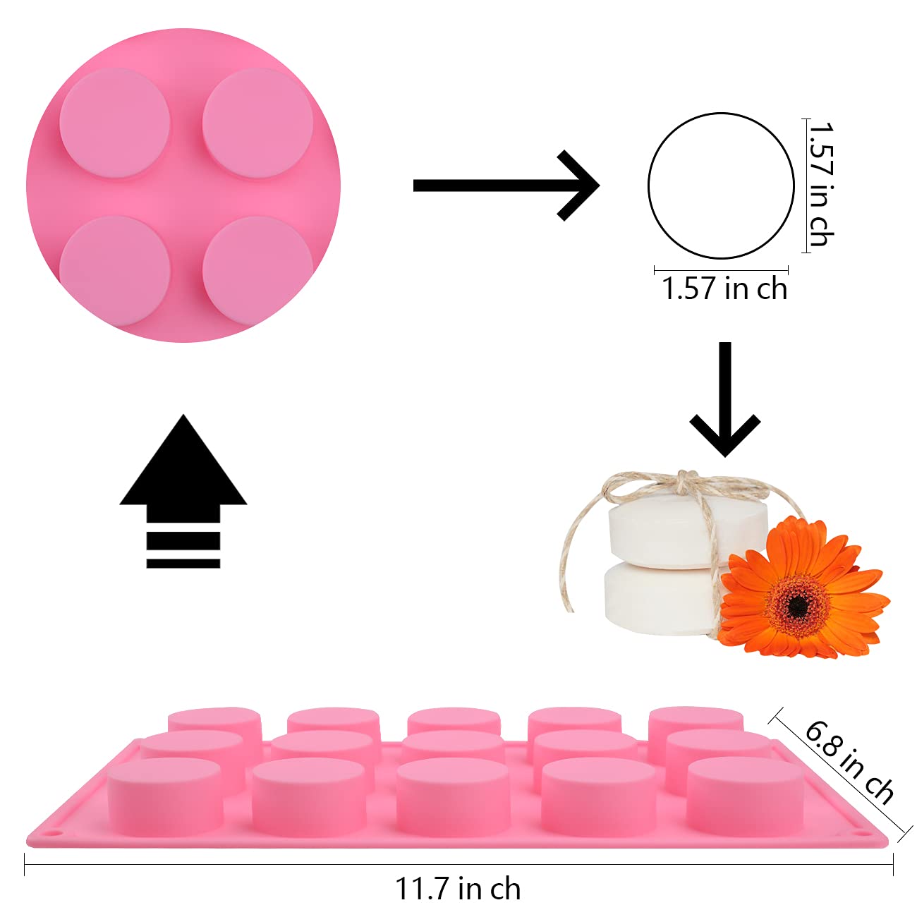 Sakolla 2 Pack Round Silicone Soap Molds - 15 Cavity Cylinder Molds for Handmade Soap, Lotion Bars, Bath Bombs, Chocolate & Cake Making - Perfect for DIY Crafts, Home Spa & Baking Projects