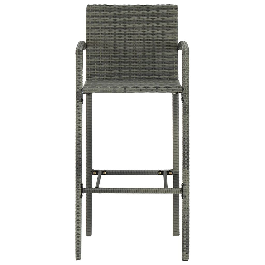 vidaXL 3-Piece Patio Bar Set - Outdoor Bistro Table & Stools with Cushions, Modern Farmhouse Style Gray Poly Rattan - Perfect for Porch, Yard, Garden & Backyard Dining