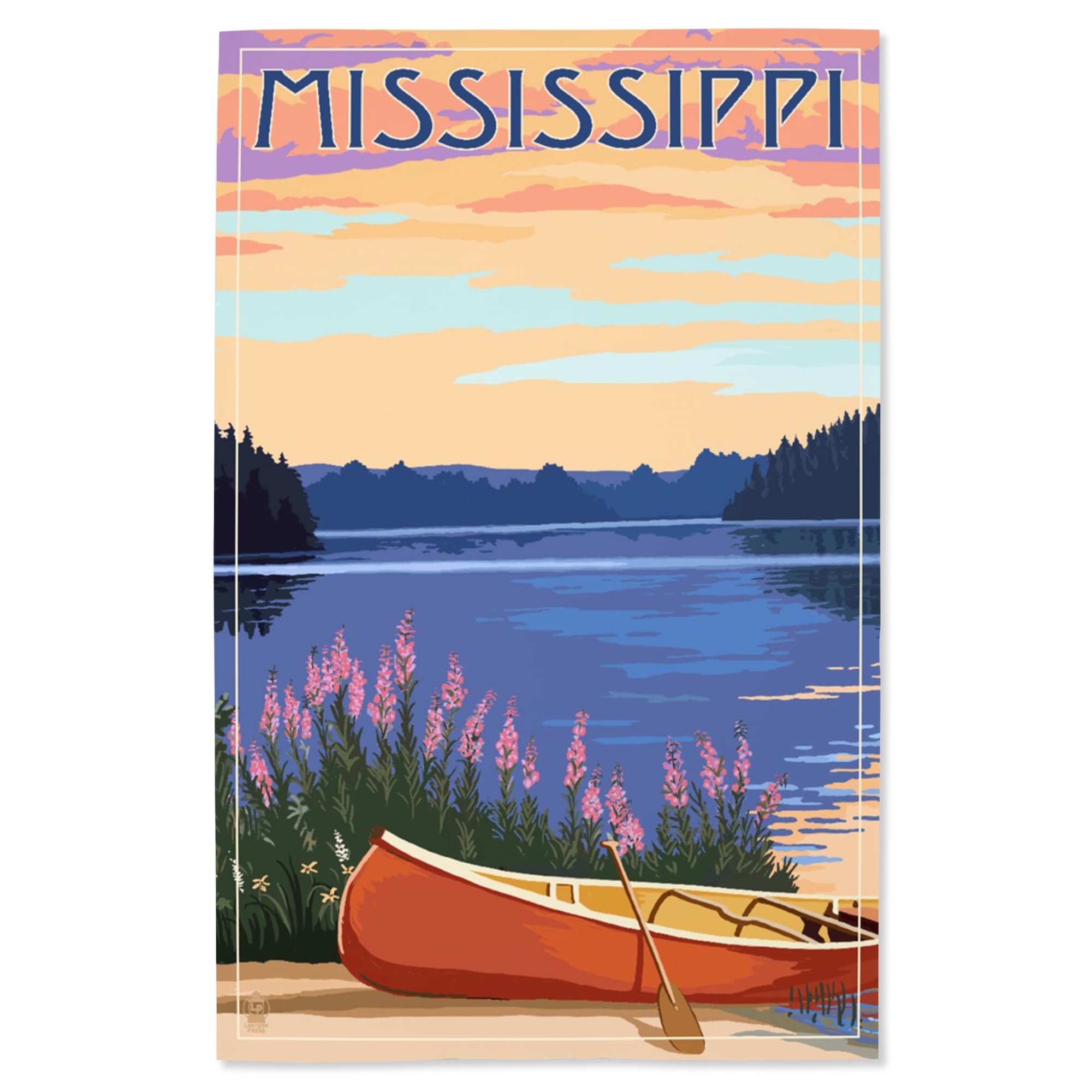 Lantern Press 16x24 Inch Giclee Art Print - Mississippi Canoe and Lake Landscape Wall Decor | Perfect for Living Room, Bedroom & Office