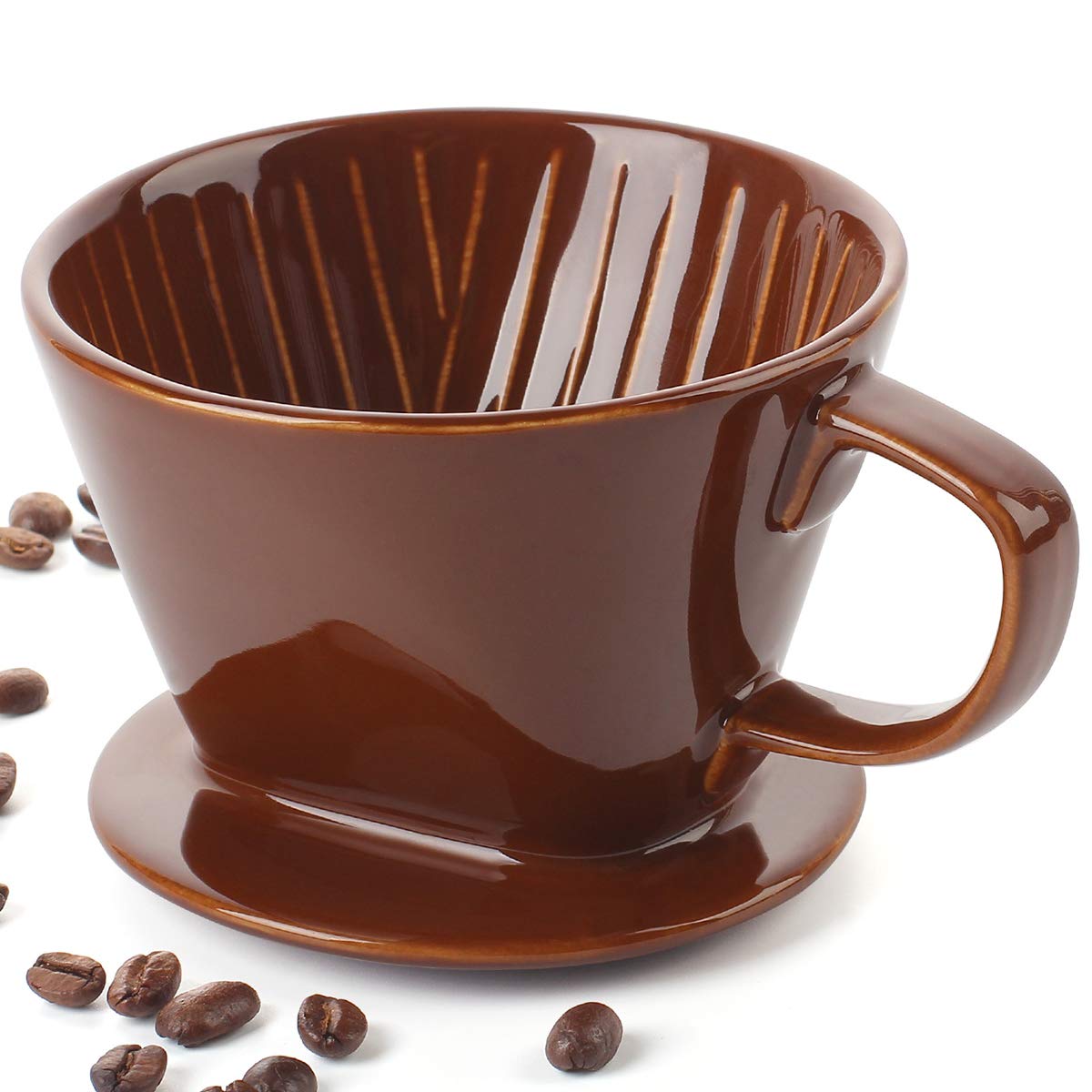 DOWAN Porcelain Pour Over Coffee Maker - Manual Non-Electric Slow Drip Coffee Brewer for Home, Office, Cafe & Restaurants | Perfect for Specialty Coffee Lovers & Baristas | Classic Brown Design