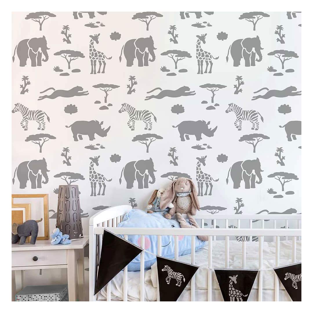 African Safari Animal Stencil Set - Reusable DIY Wall Art for Nursery, Kids Room & Home Decor - Easy to Use Painting Templates for Creative Projects - by Cutting Edge Stencils | Perfect for Jungle-Themed Parties, Baby Showers & Classroom Activities