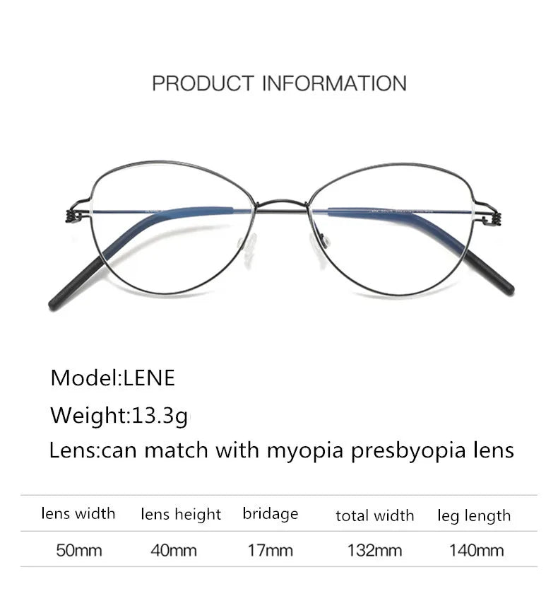 Aimee Women's Full Rim Oval Cat Eye Screwless Titanium Eyeglasses Frame 65004 - Lightweight & Durable for Work, Reading & Fashion